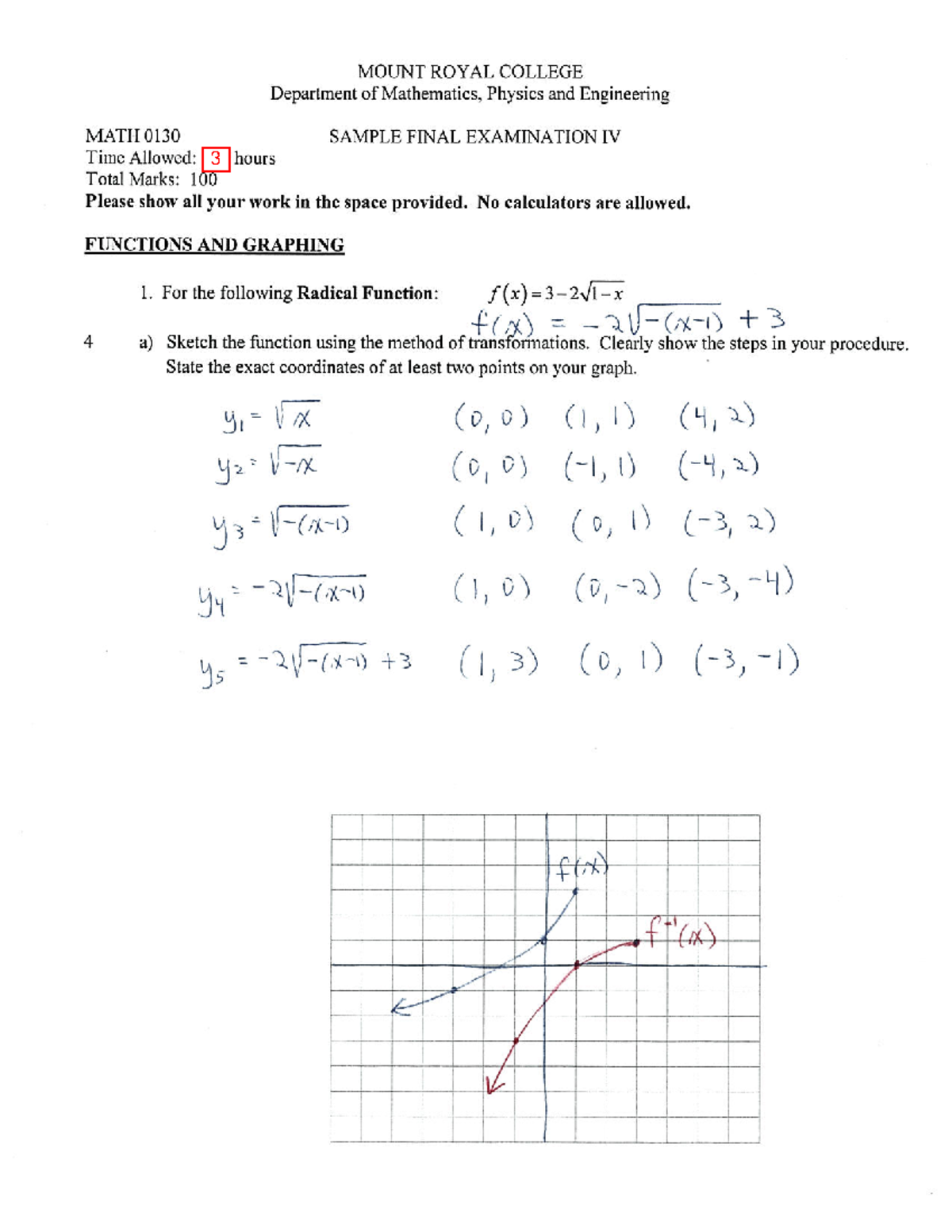 Solutions Sample Final Exam IV(1)(1) - Math 0130 - Studocu