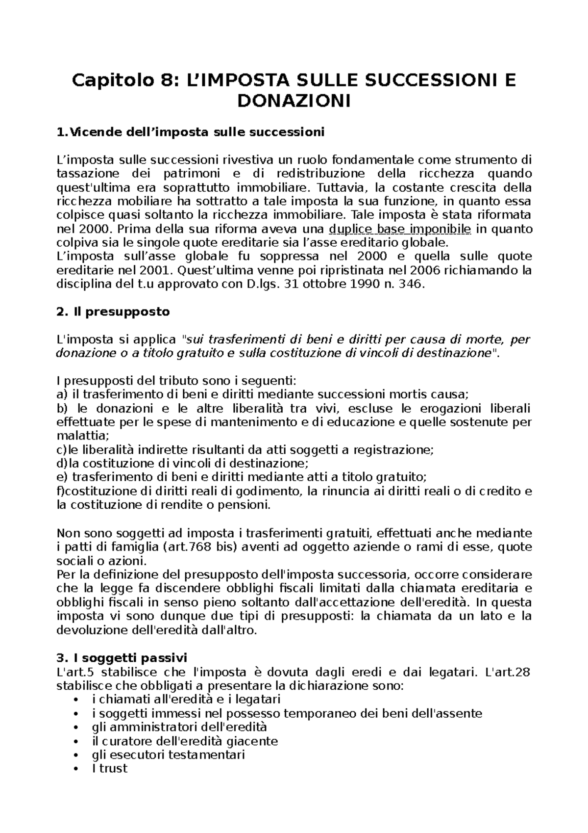 Imposta Sulle Successioni Capitolo 8 L’IMPOSTA SULLE SUCCESSIONI E DONAZIONI 1 dell’imposta