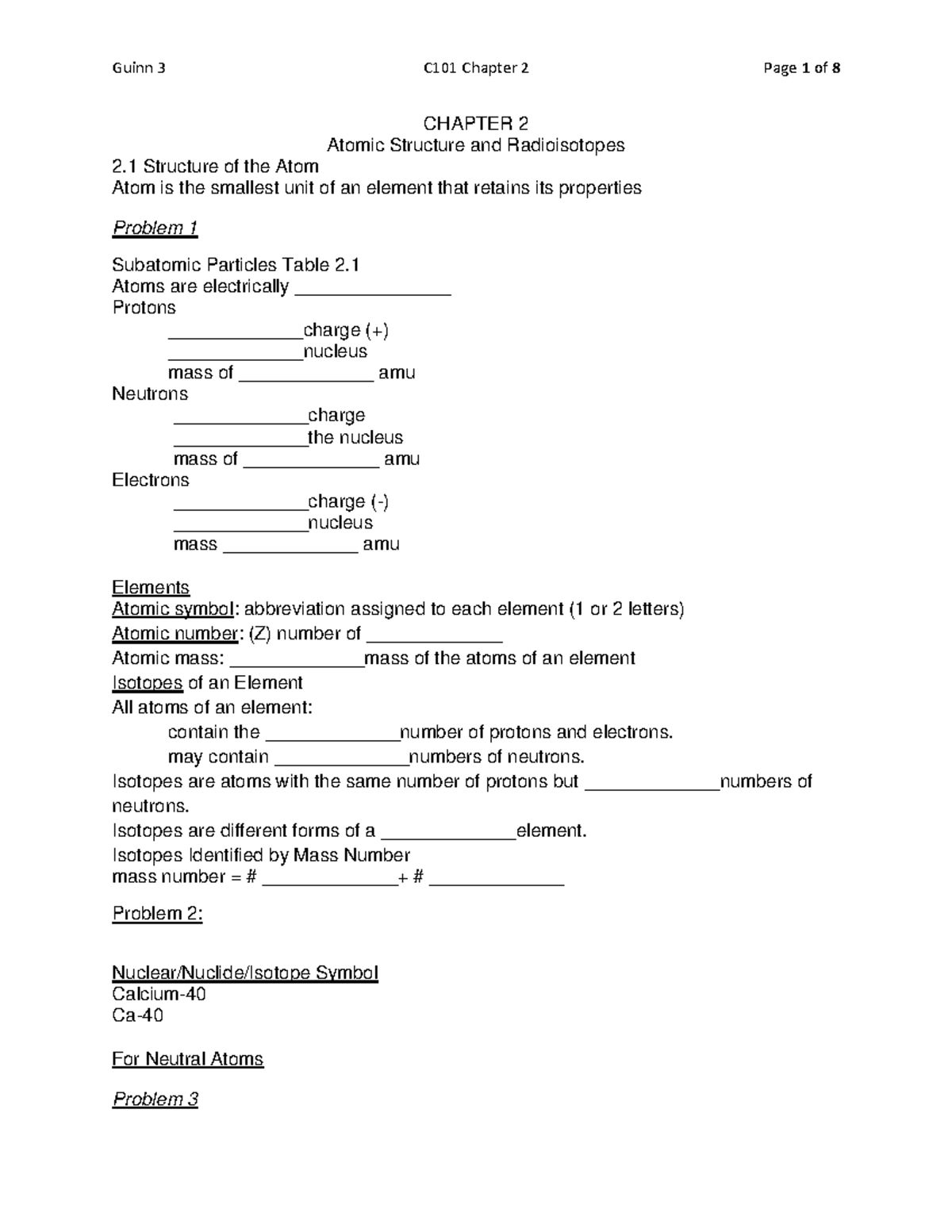 Chapter 2 Notes Atomic Structure and Radioisotopes F2022 - Deprecated ...