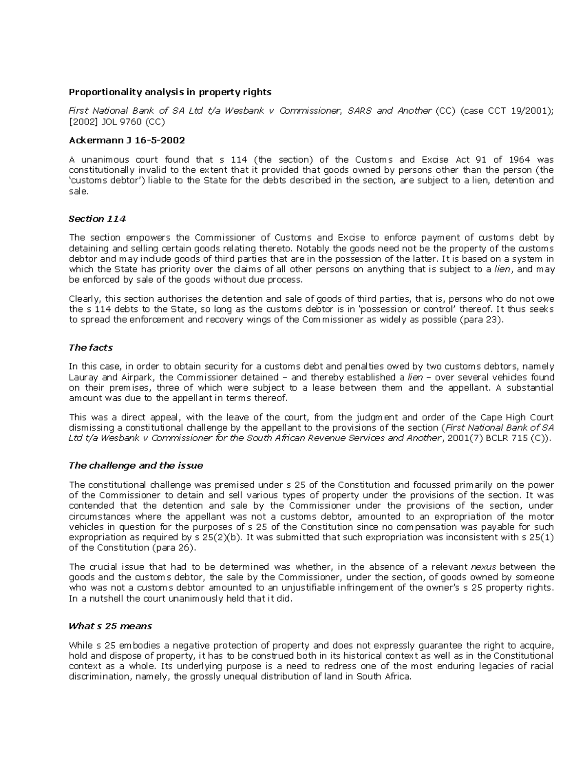 PVL3701property rights Proportionality analysis in property rights