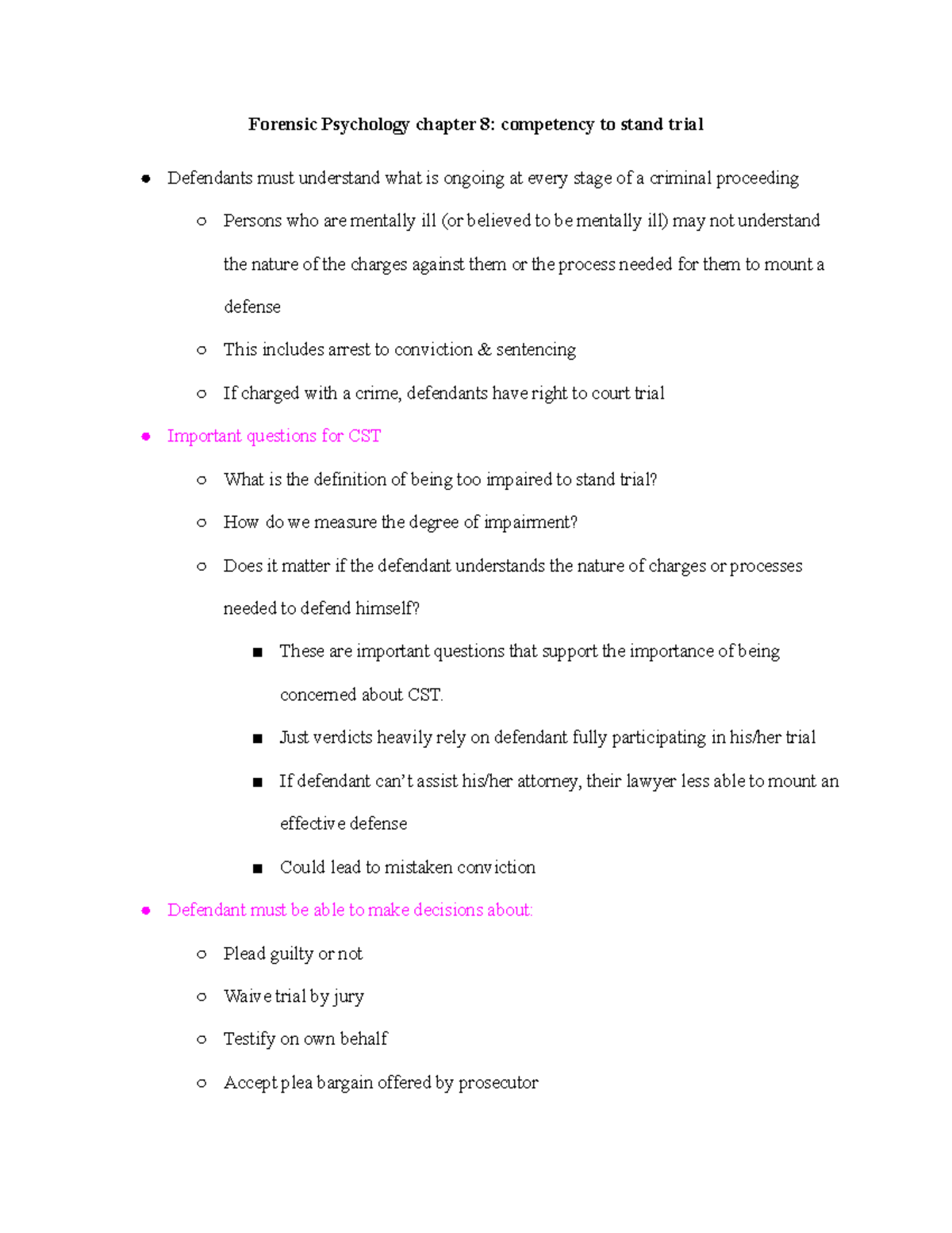 Forensic Psychology chapter 8 competency to stand trial - Just verdicts ...