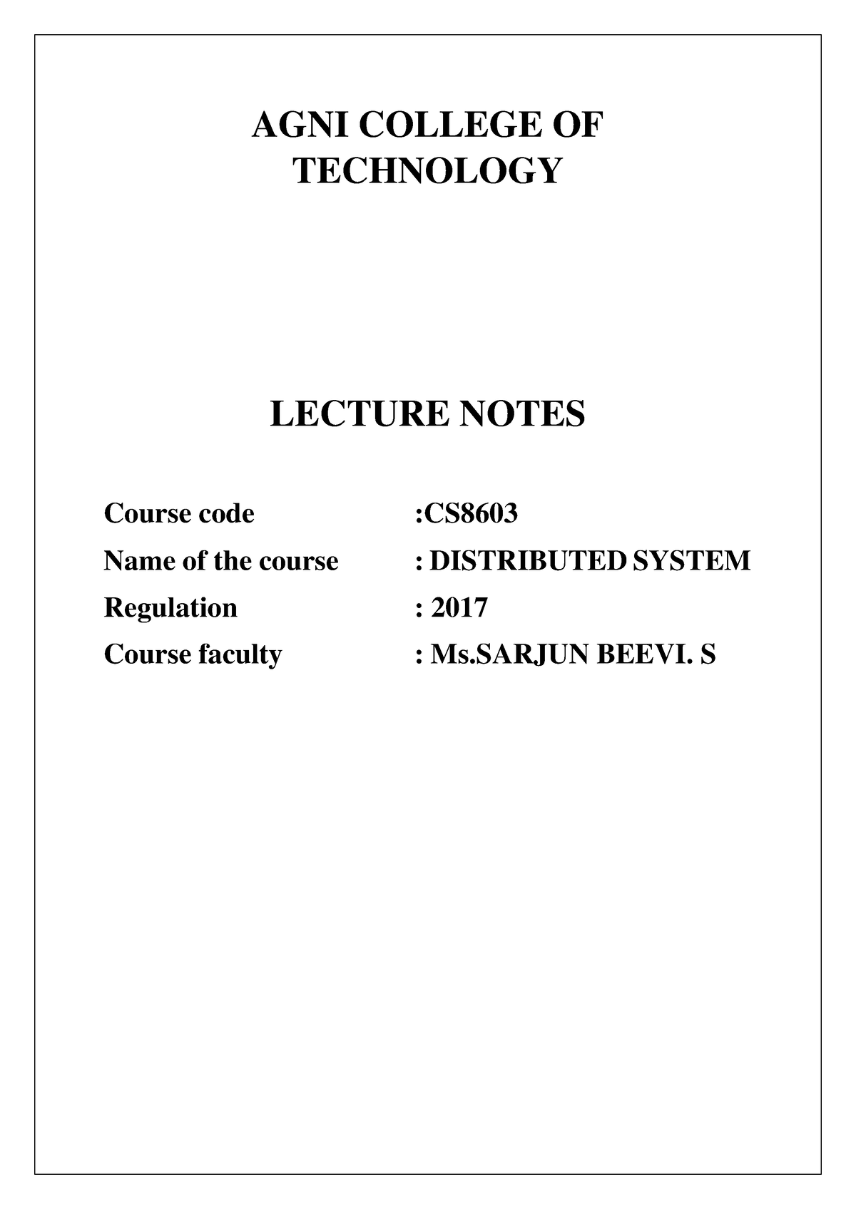 CS8603 DS 5 Units Notes - AGNI COLLEGE OF TECHNOLOGY LECTURE NOTES ...