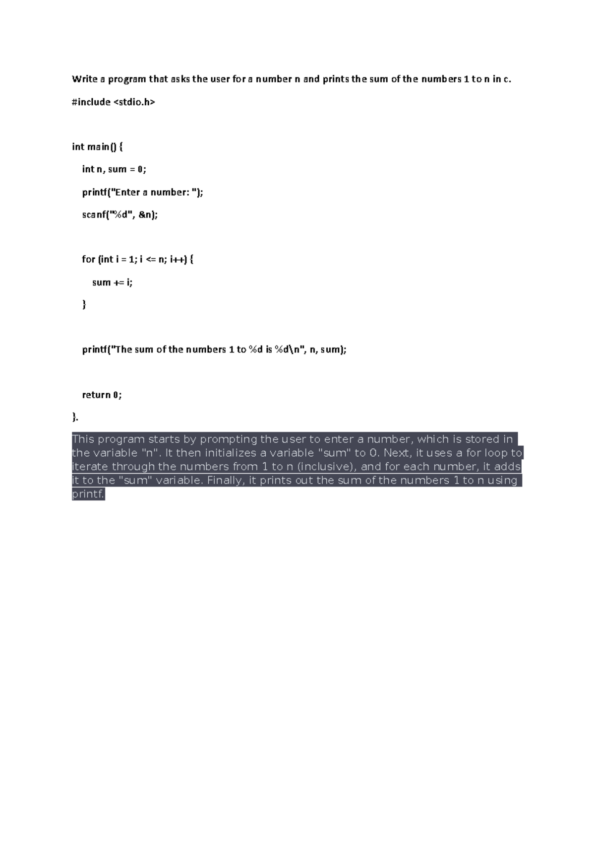 C number to n - Write a program that asks the user for a number n and ...