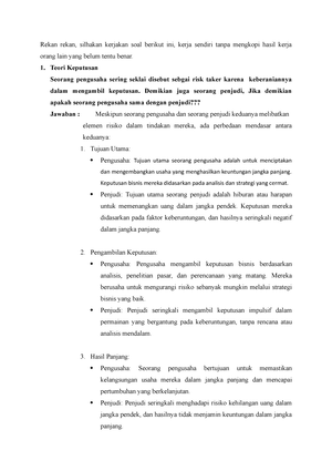 [Solved] Soal 1 Sebuah Proyek IT Akan Membuat Pilihan Apakah Membeli ...