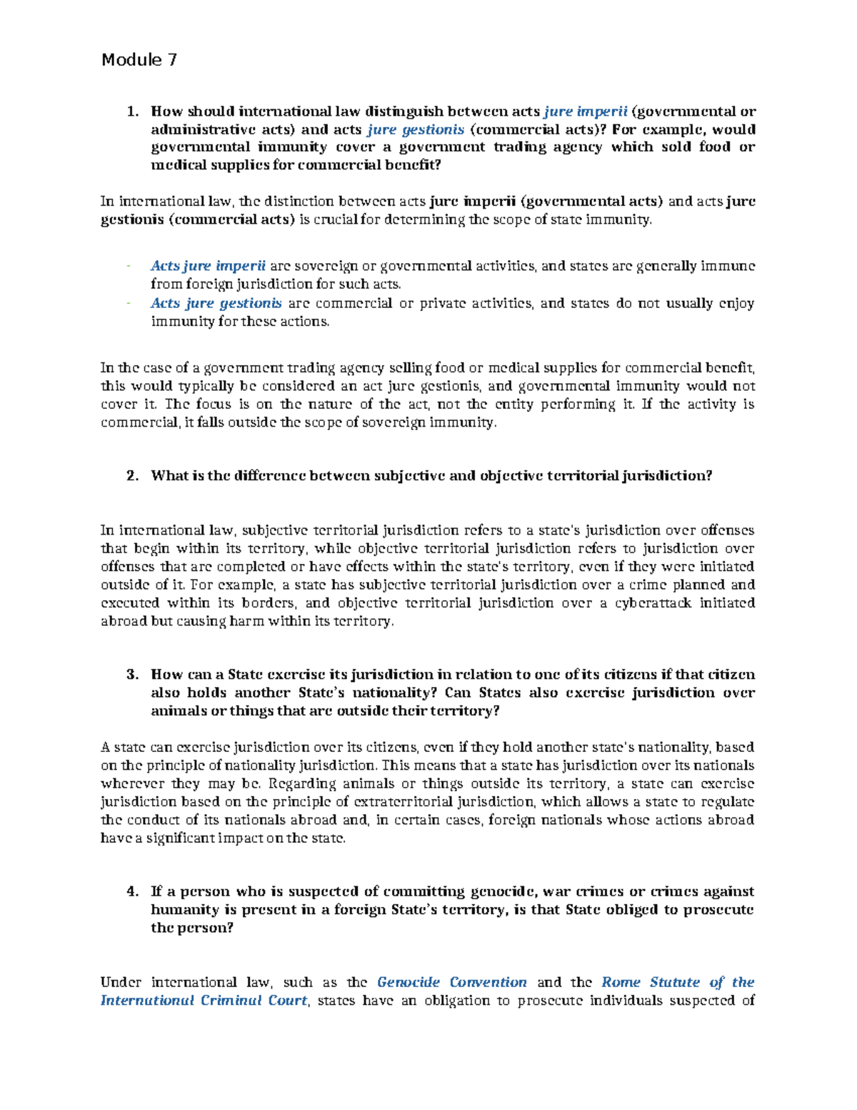Jurisdiction and Immunities - Module 7 How should international law ...