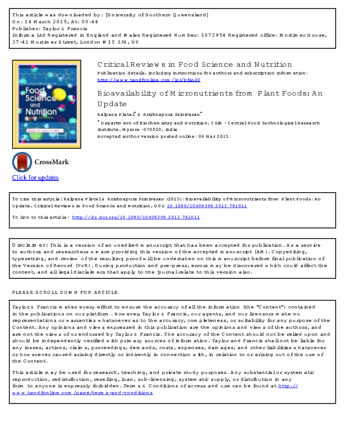 Bioavailability of Micronutrients from Plant Foods An Update ...