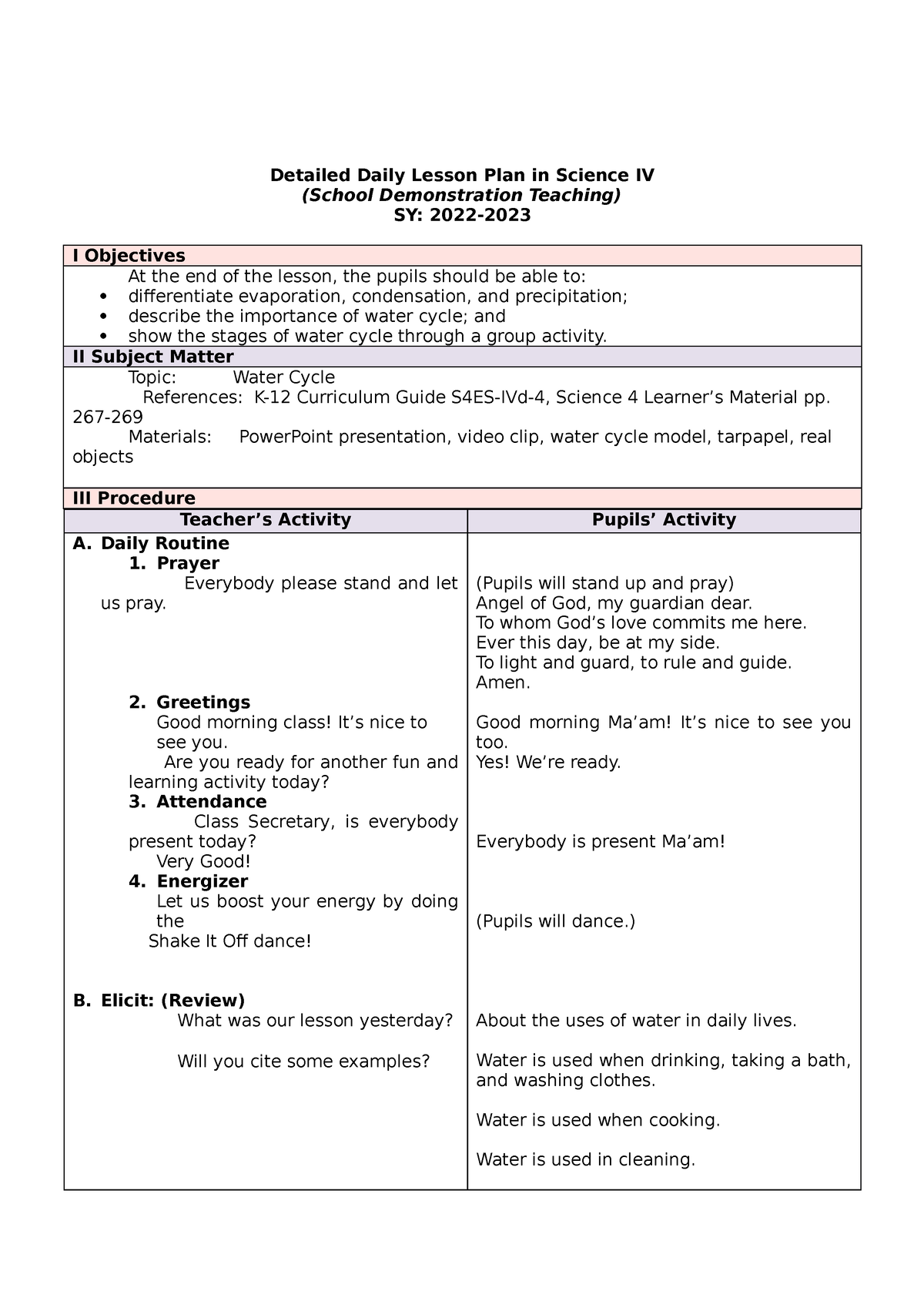 DLP 7Es- Water- Cycle - Detailed Daily Lesson Plan In Science IV ...