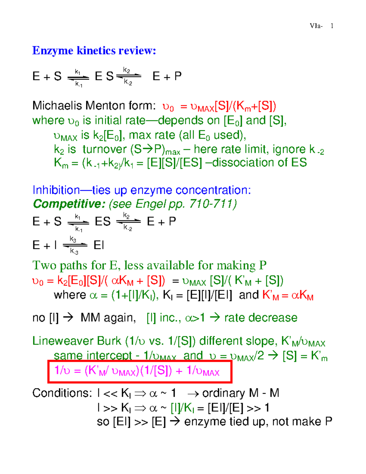 Enzyme Kinetics Review Enzyme Kinetics Review