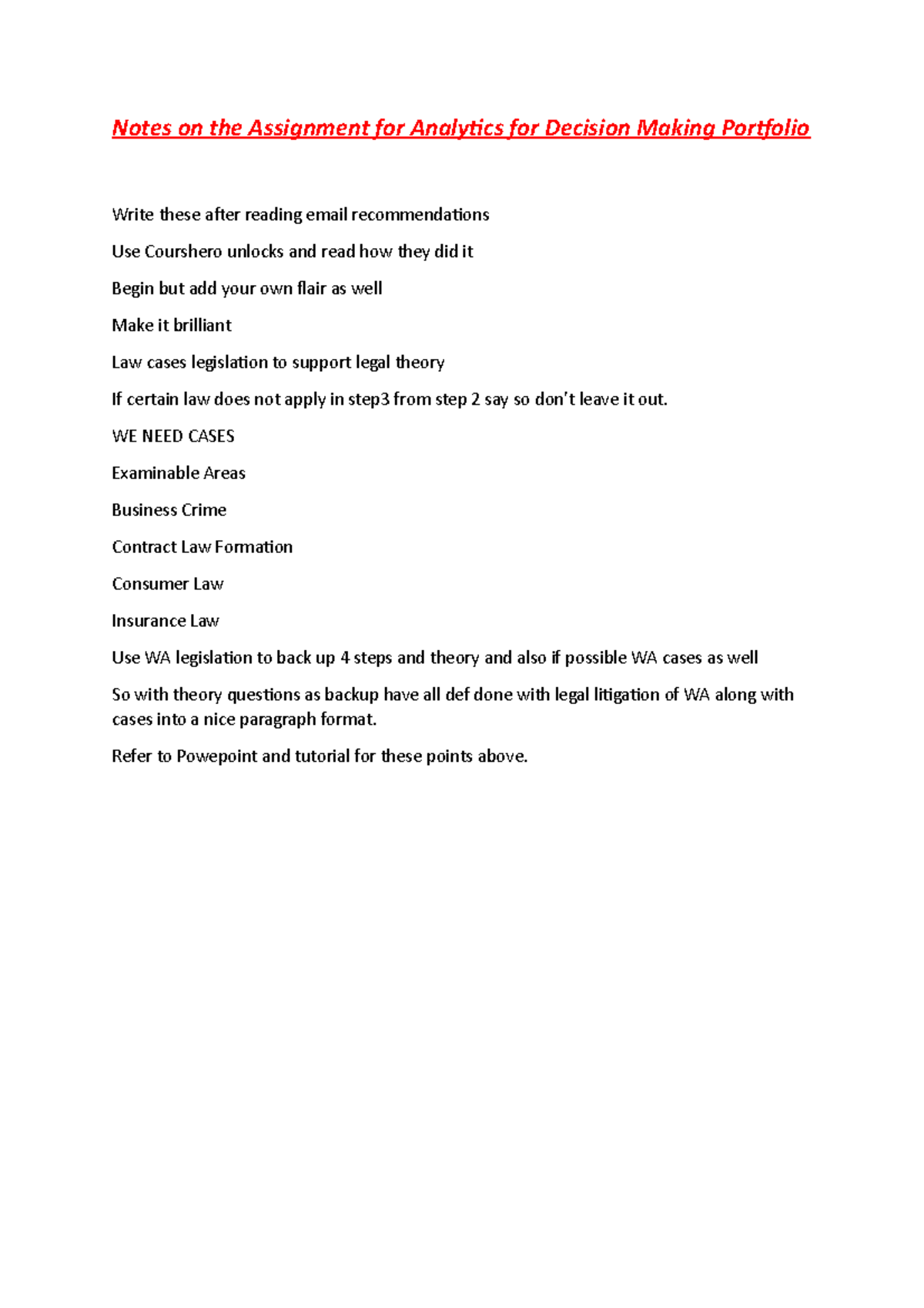 Notes on the Assignment for Analytics for Decision Making Portfolio ...