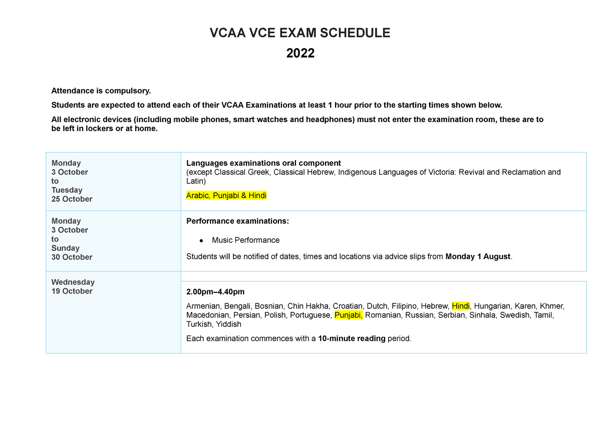 [Student copy] 2022 VCAA Exam Schedule.docx (1) 2022 Attendance is