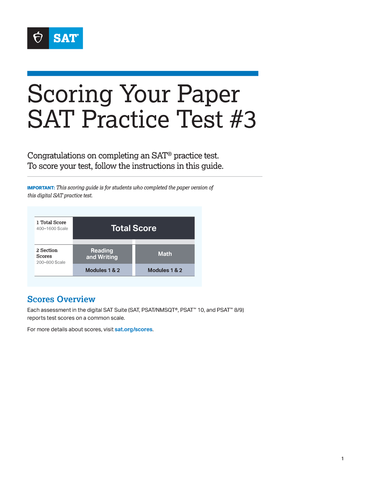 Scoring Sat Practice Test 3 Digital - Scoring Your Paper SAT Practice ...