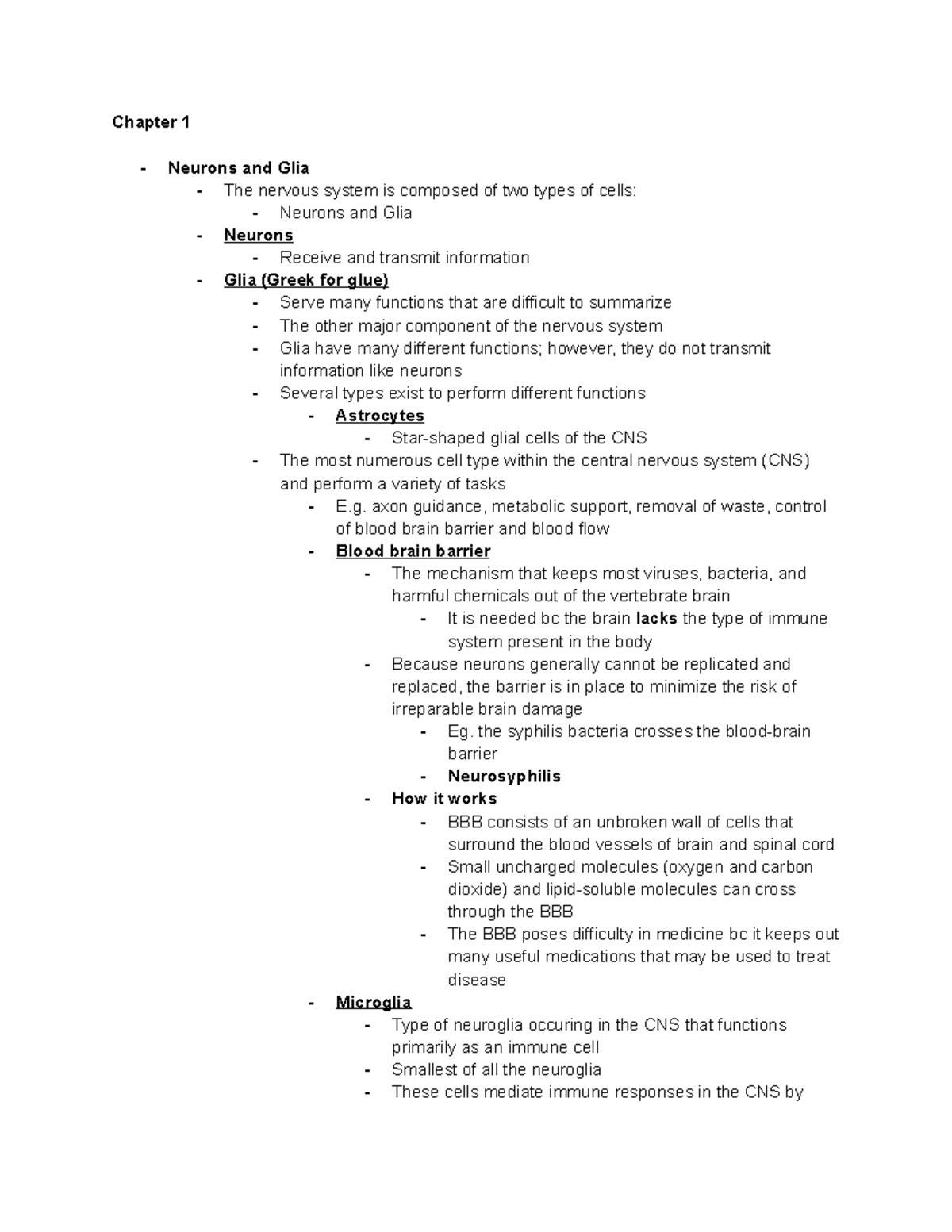Week 1 notes - Chapter 1 - Neurons and Glia - The nervous system is ...