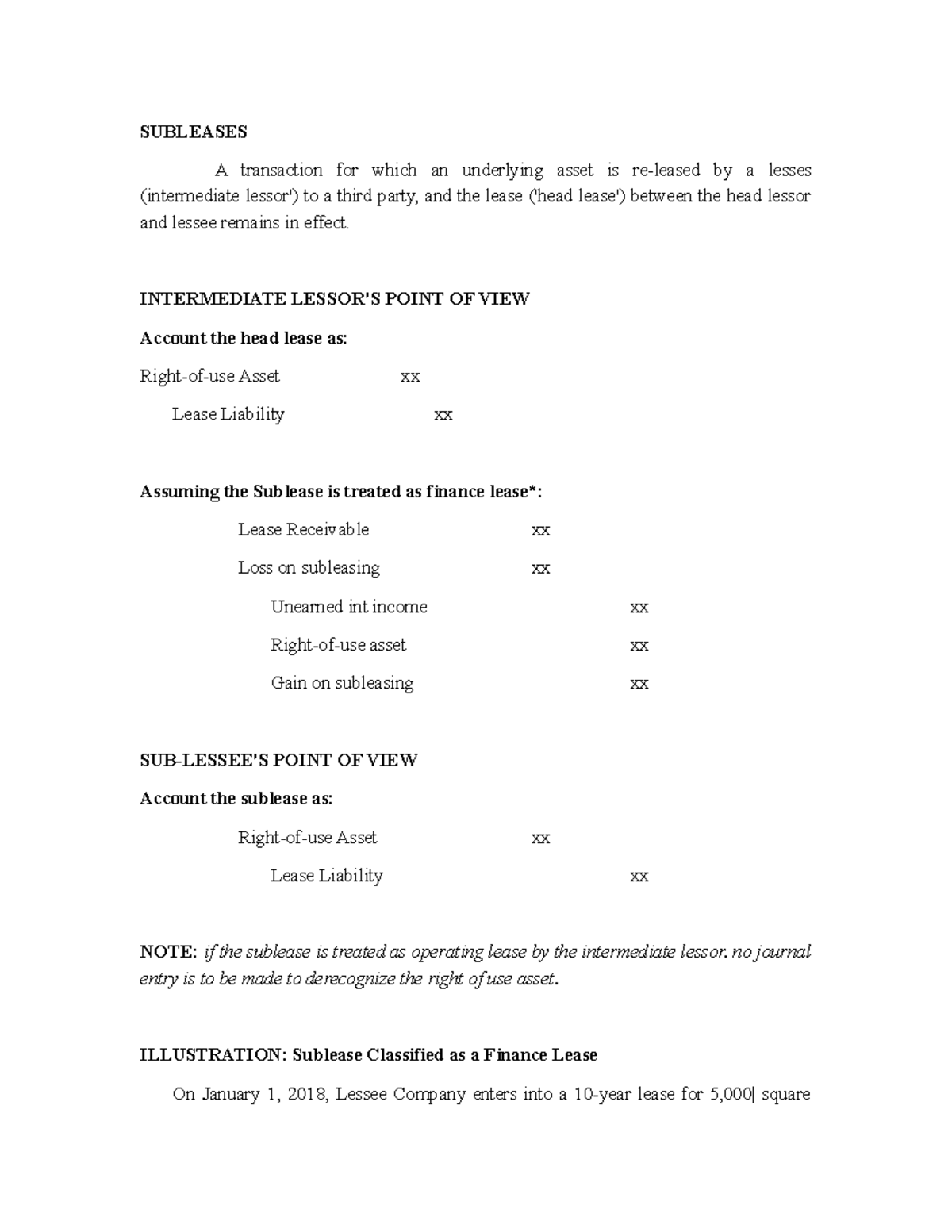 Subleases - SUBLEASES A Transaction For Which An Underlying Asset Is Re ...