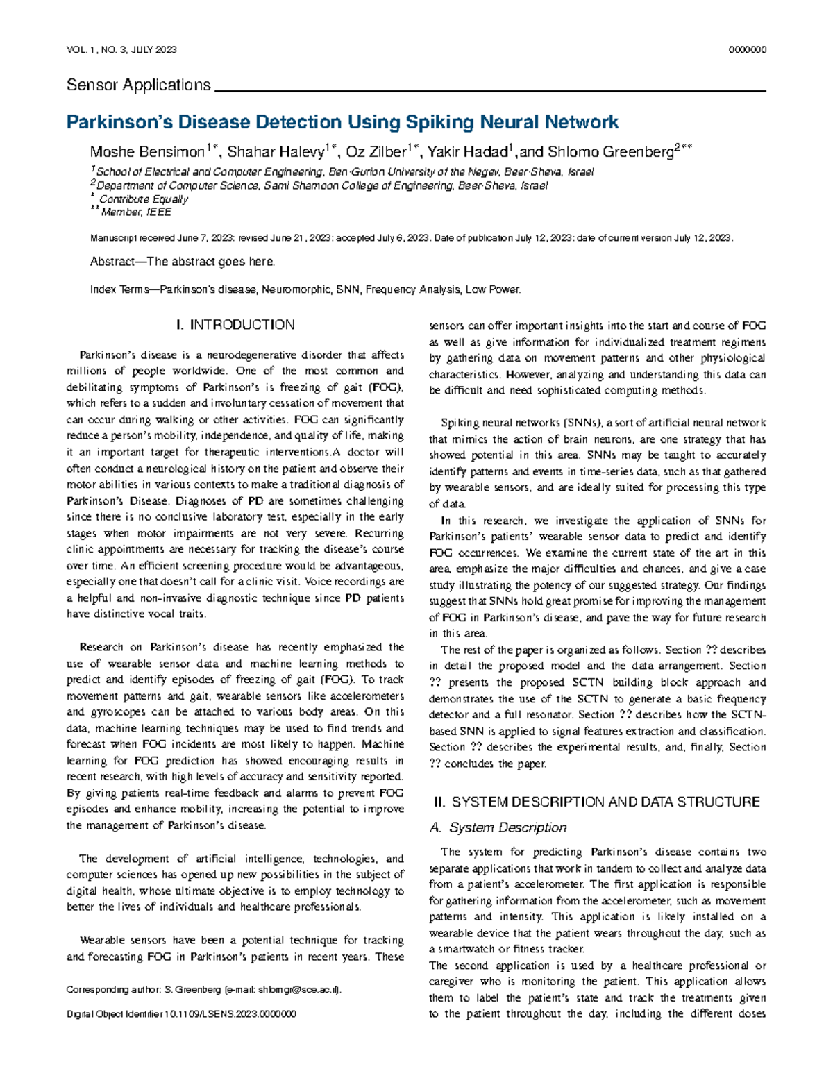 IEEE Sensors Letters La Te X template VOL. 1, NO. 3, JULY 2023