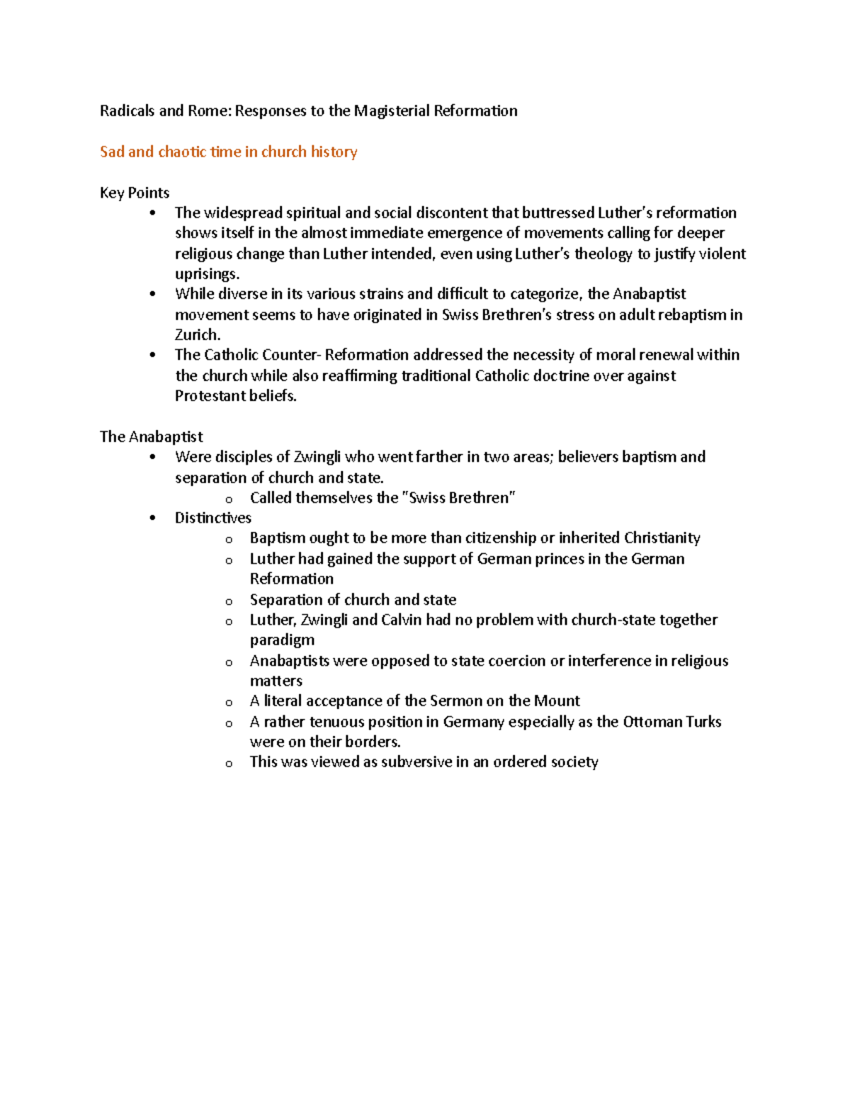 Chapter 5 - Radicals and Rome: Responses to the Magisterial Reformation ...