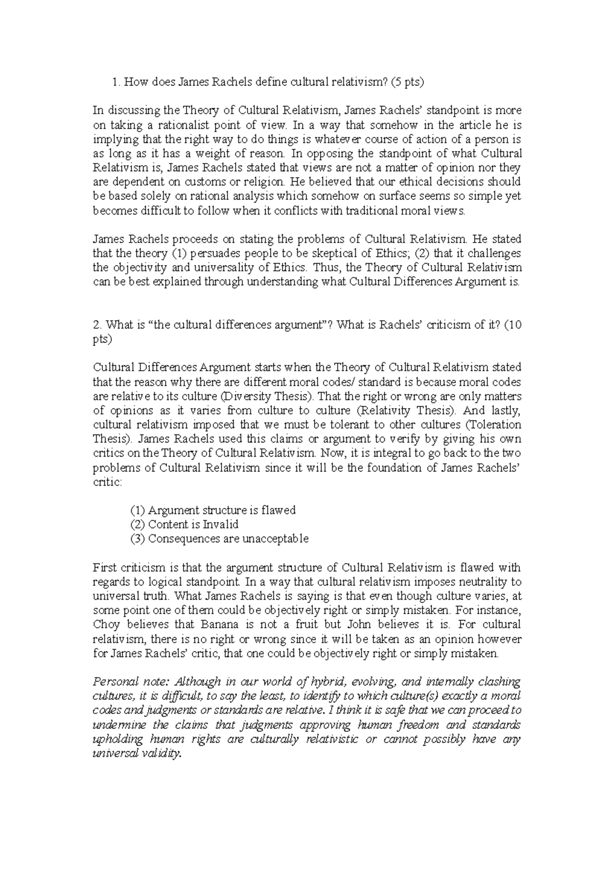 Cultural- Relativism - Review - How does James Rachels define cultural ...