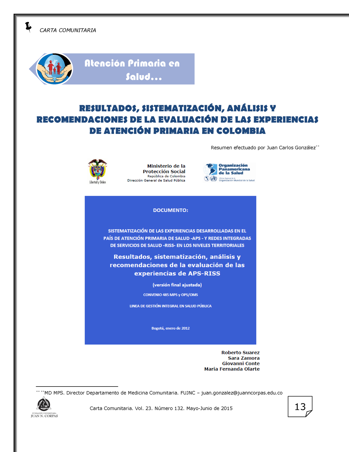 Experiencias APS Colombia - RESULTADOS, SISTEMATIZACI”N, AN¡LISIS Y ...