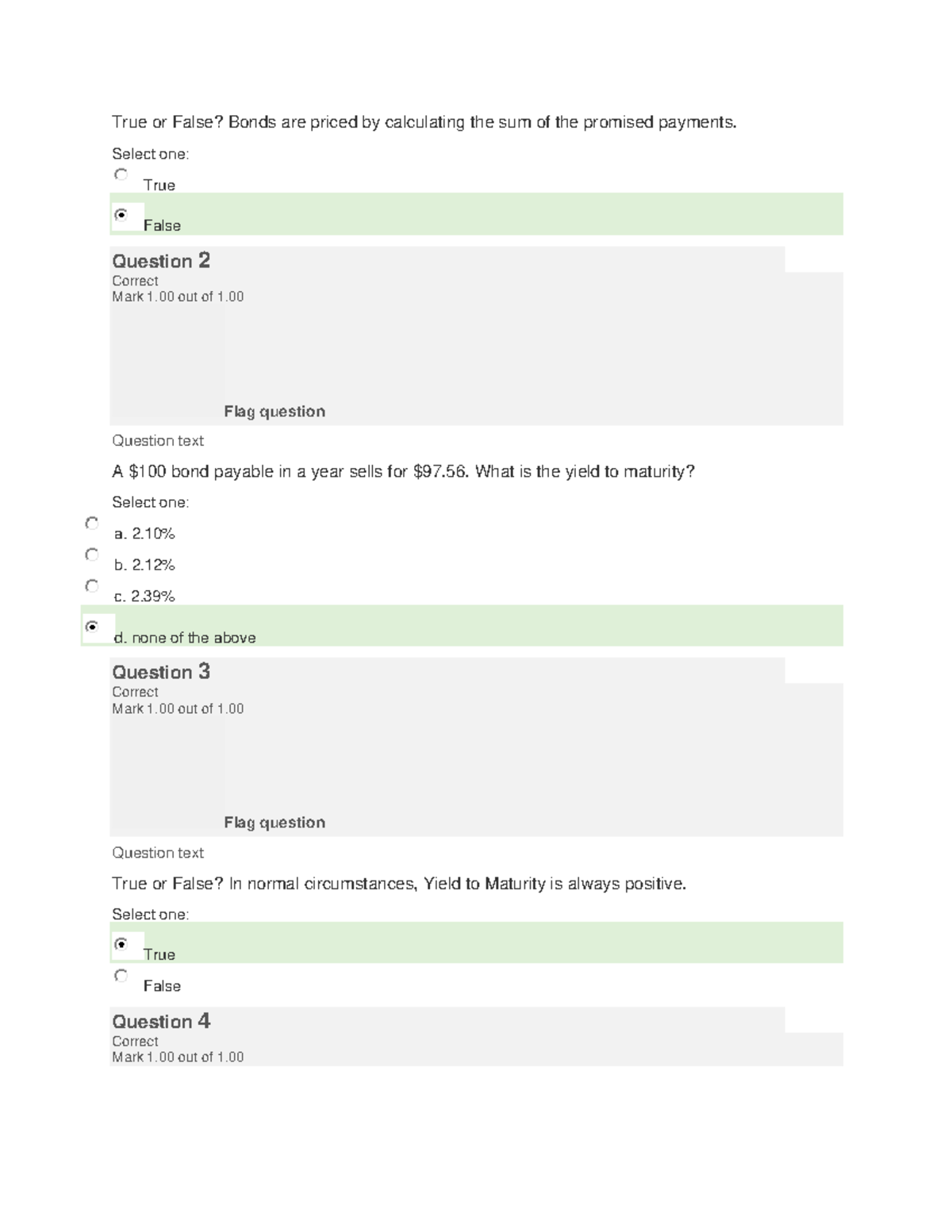 BUS 2203 Self Quiz Unit 2 - True Or False? Bonds Are Priced By ...