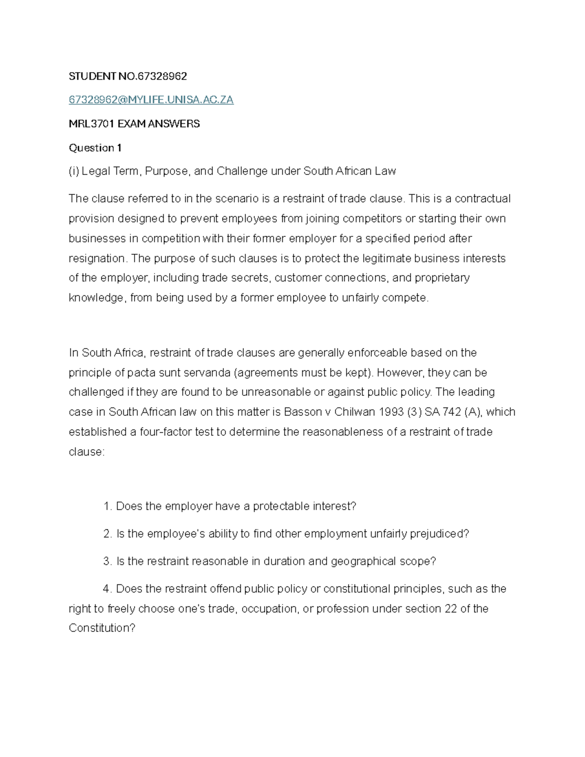 Mrl3702 Exam Exam Answers By Al Student No 67328962 Mylife Unisa