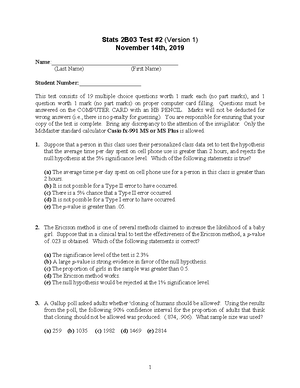 Stats 2B03 Table Formula Sheet - Stats 2B03 - Studocu