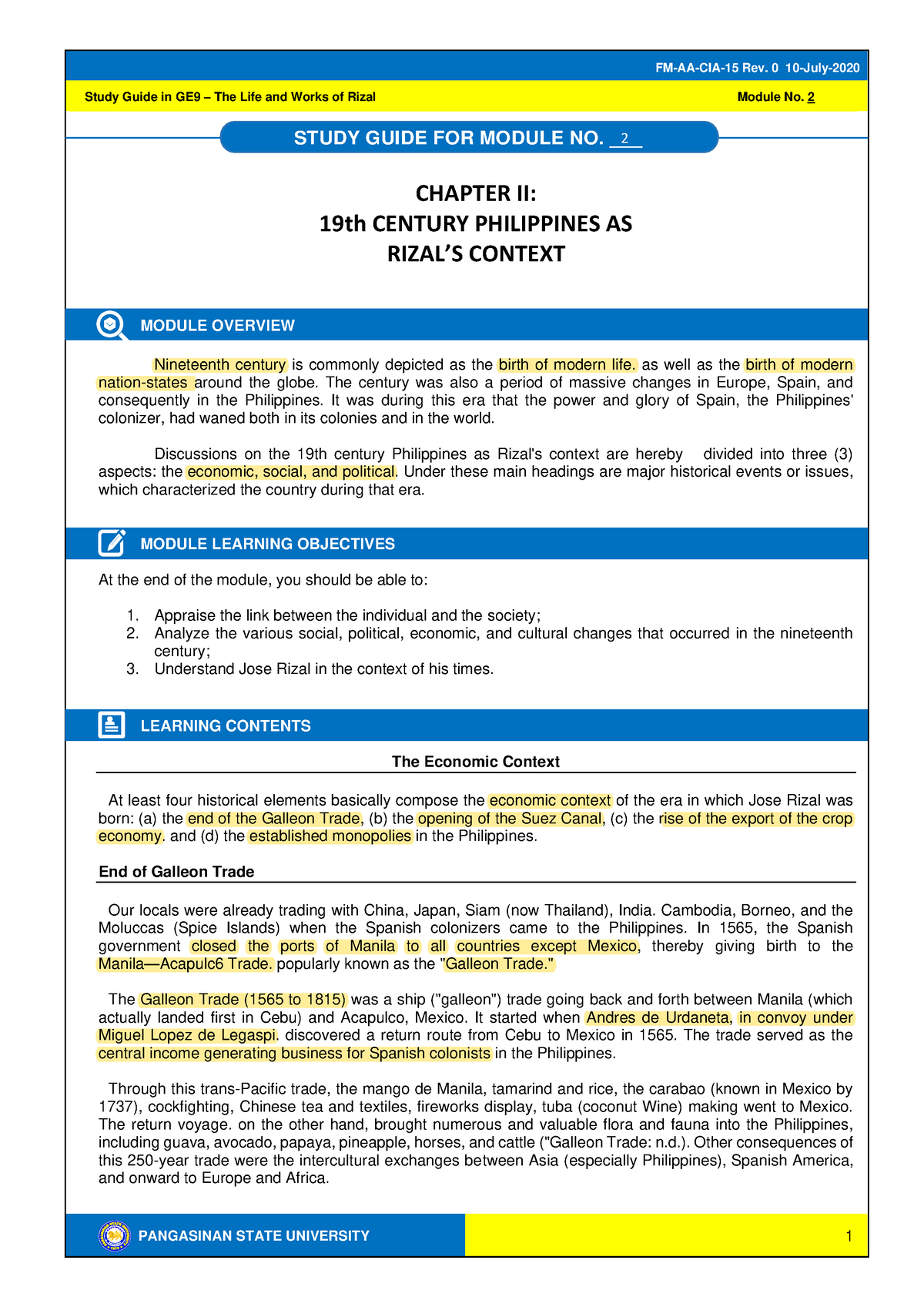 GE9 Module 2 19th Century Philippines As Rizals Context - PANGASINAN ...