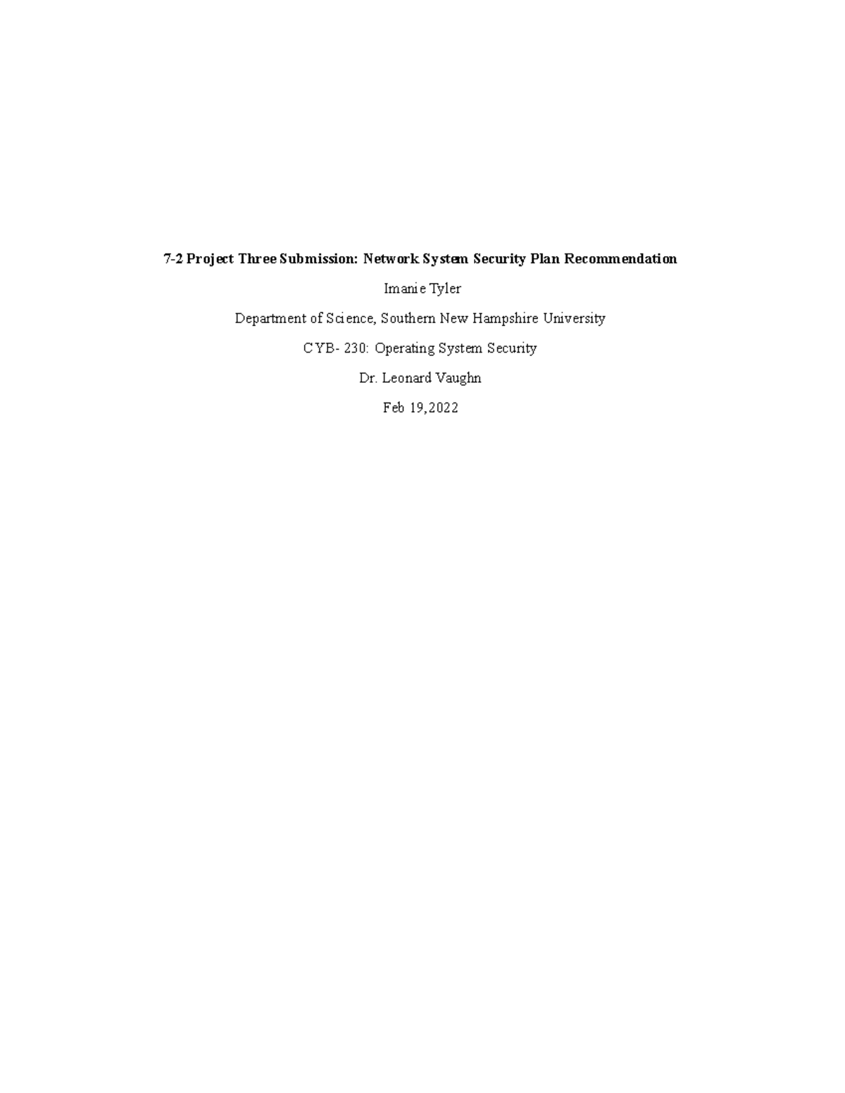 Network System Security Plan Leonard Vaughn Feb 19