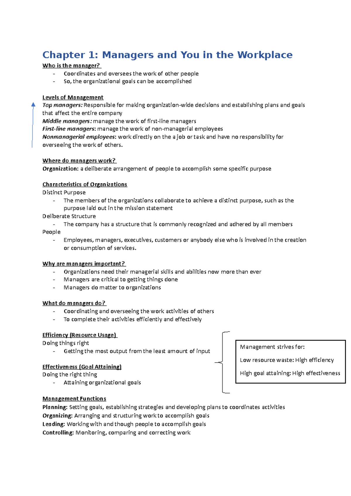 ITM-Chapter 1 Notes - Very Helpful for students - Chapter 1: Managers ...