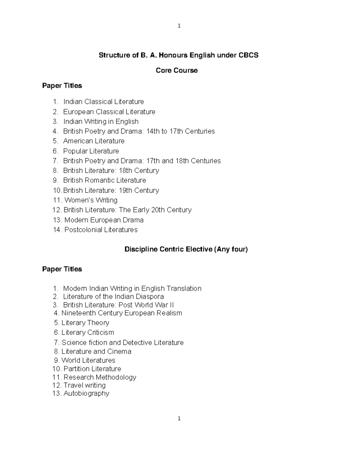 5430486 B - Exams Notes - Structure Of B. A. Honours English Under CBCS ...