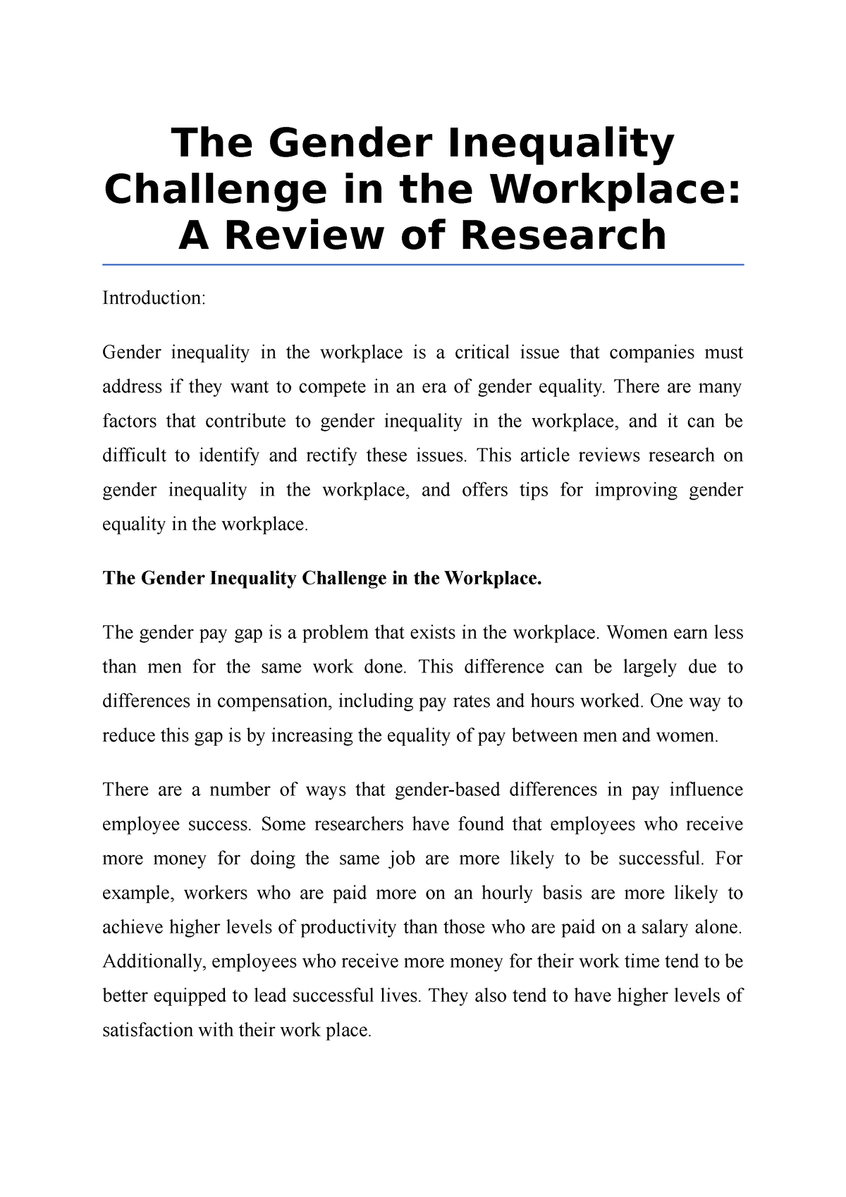 research paper on gender inequality at workplace in india