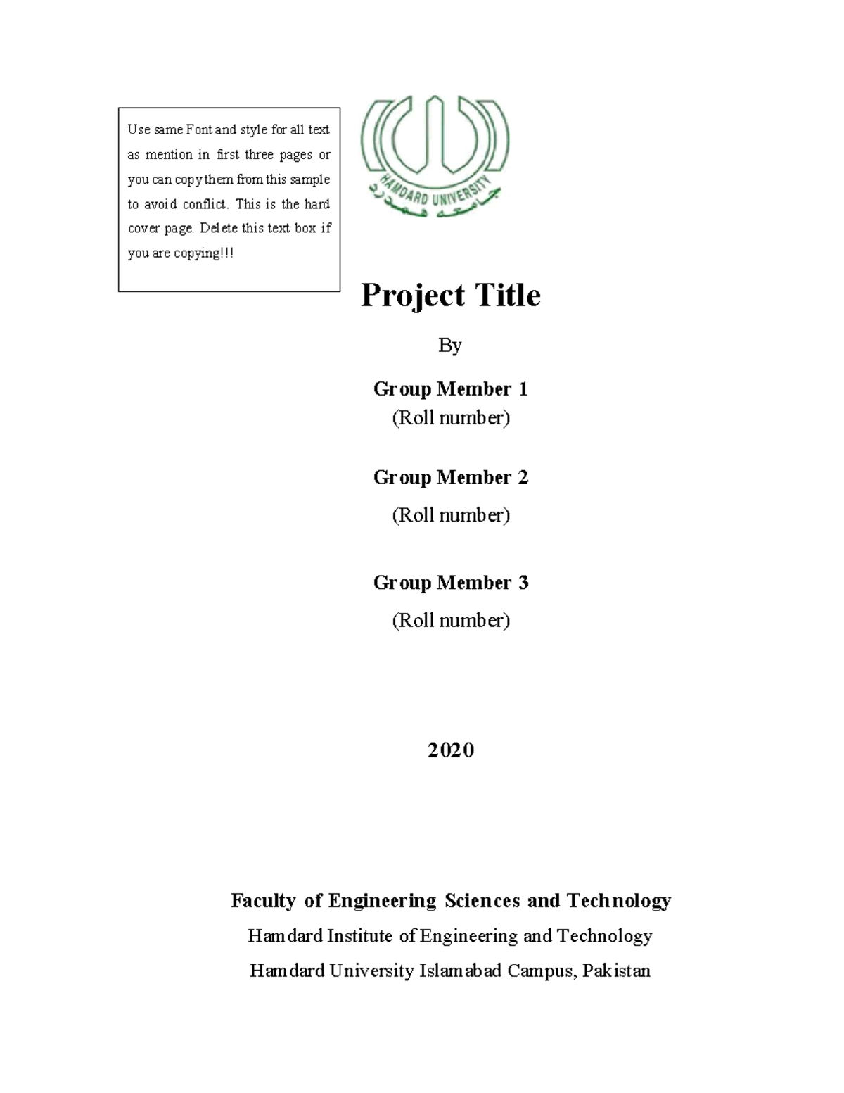 FYP Report Template - dfwfewf - Project Title By Group Member 1 (Roll ...