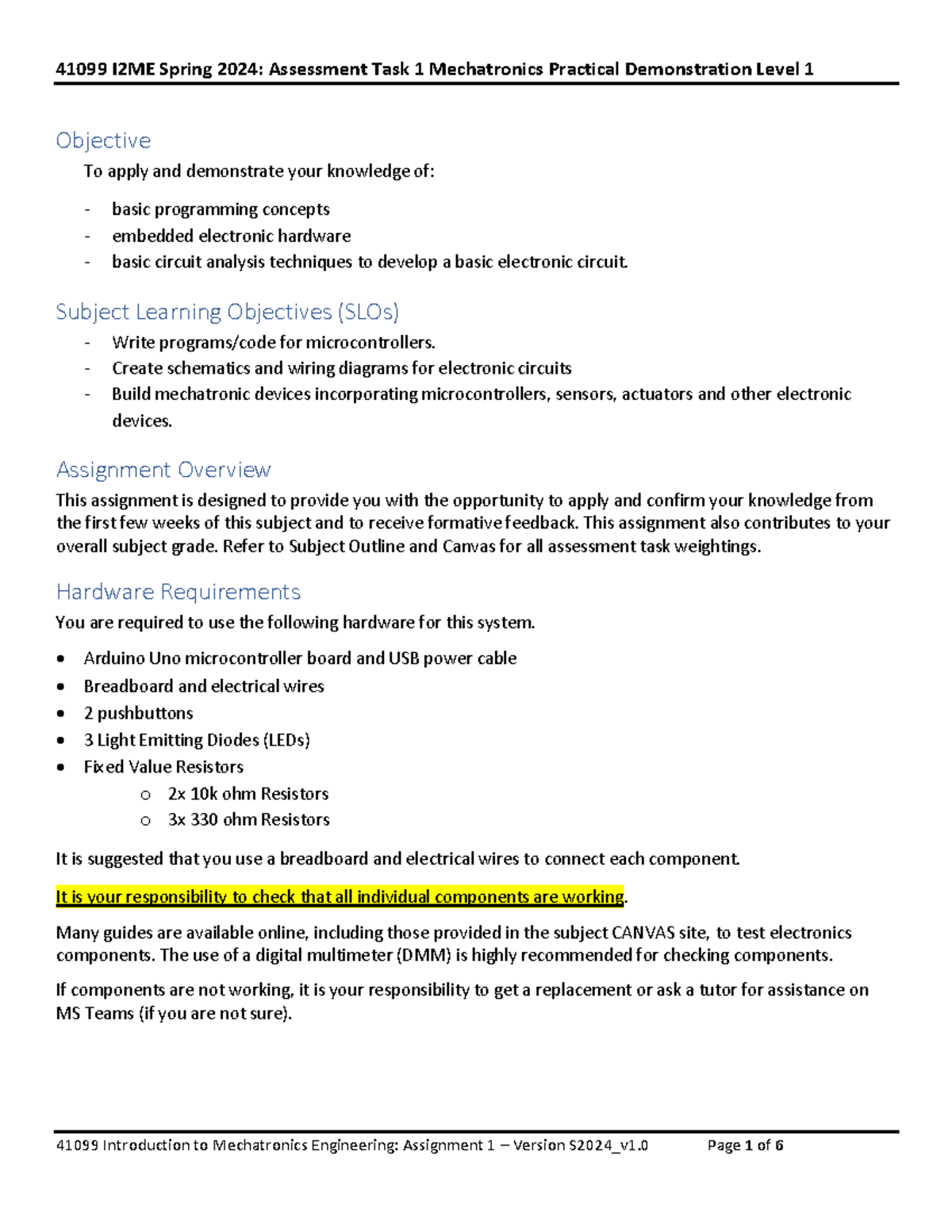 Assignment 1 v1.0 2024 Spring 41099 I2ME Objective To apply and