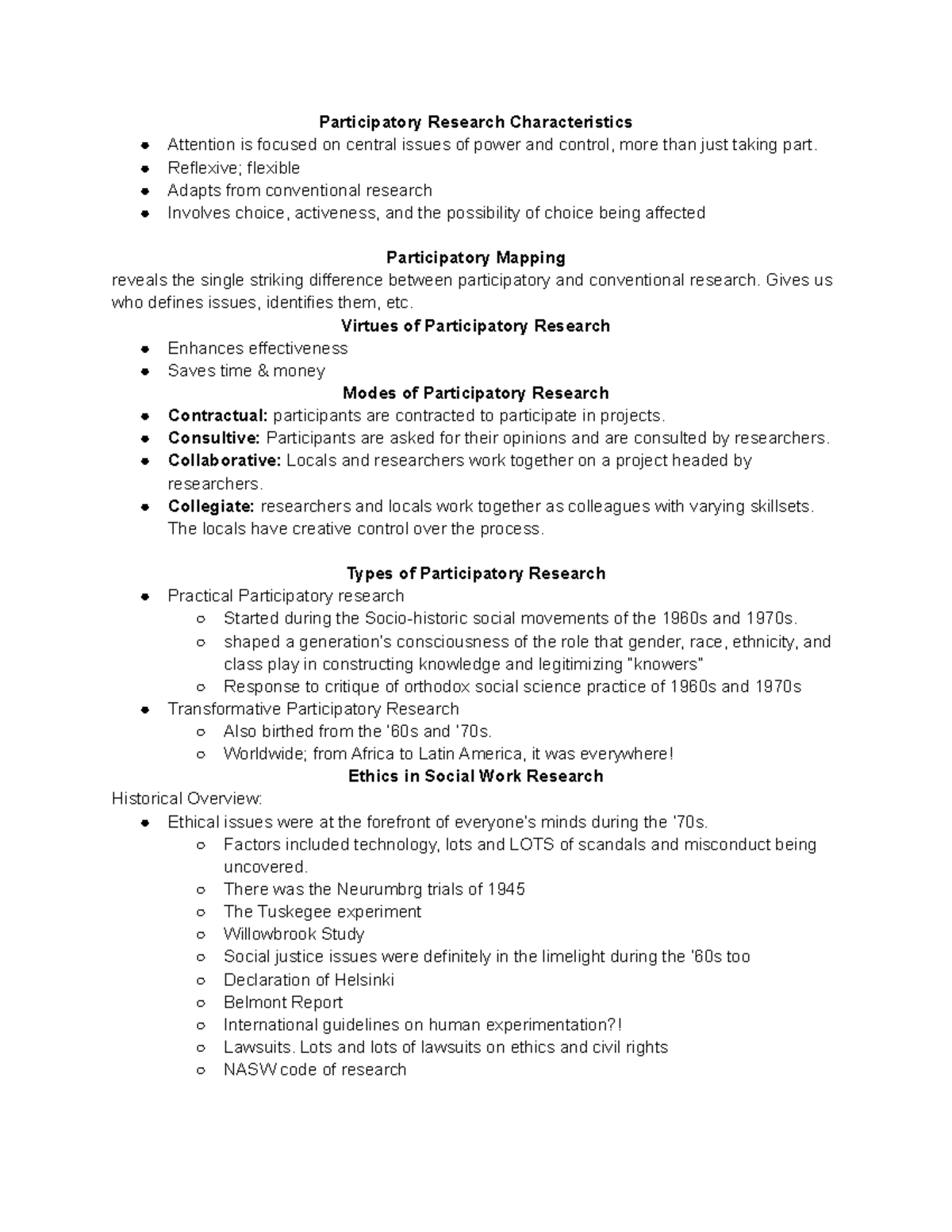 SW 450 Notes (02 15 2023) Part 2 - Participatory Research ...