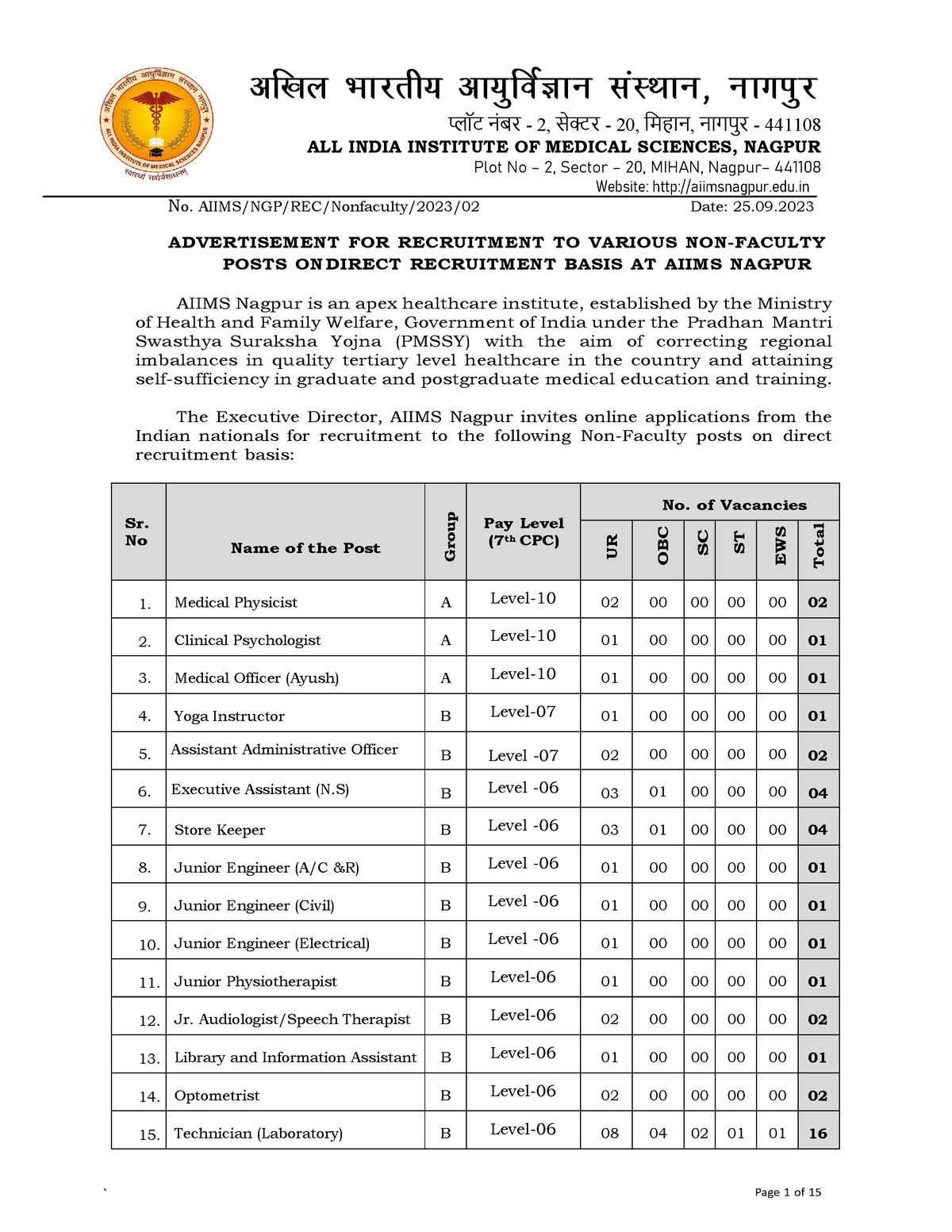 Aiims Nagpur - Clinical Psychologist - Vf[ky Hkkjrh; Vk;qfoZKku LaLFkku ...