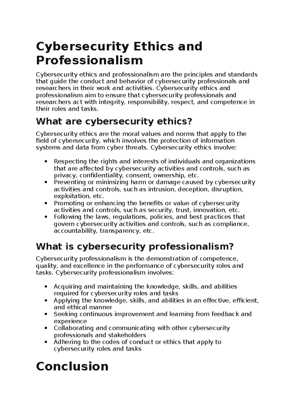 Cybersecurity Ethics And Professionalism - Cybersecurity Ethics And 