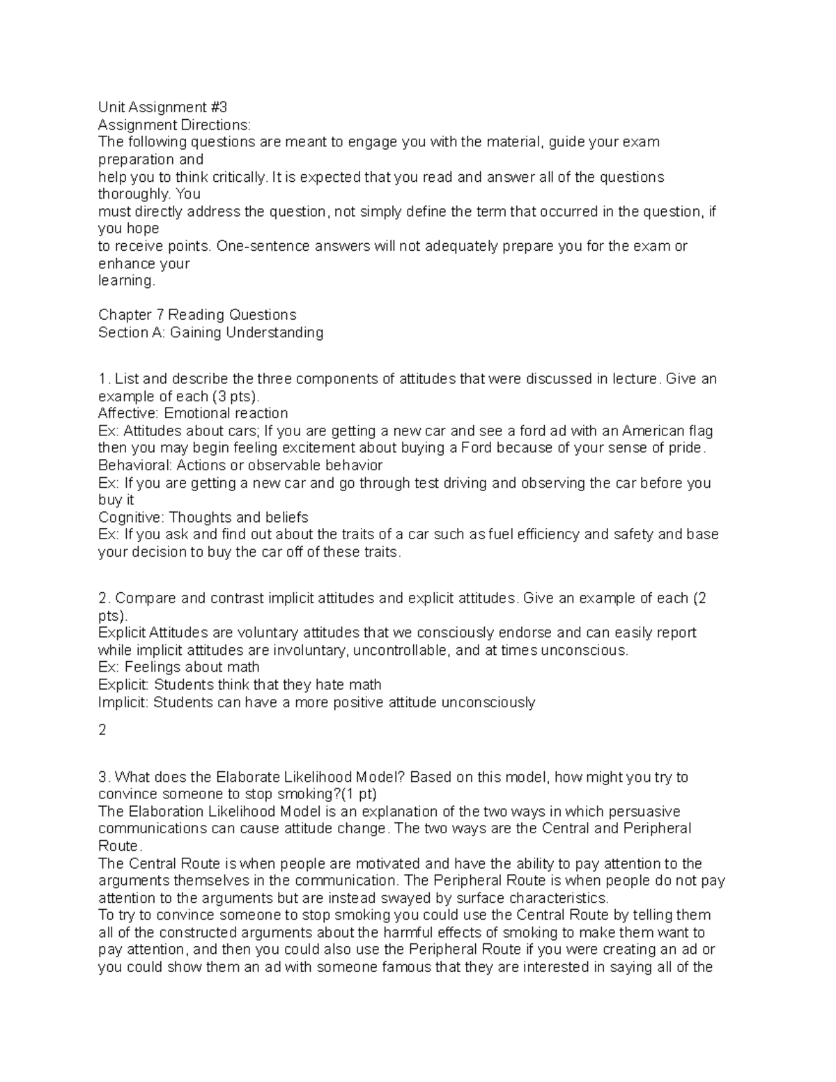 Unit Assignment - Practice questions to practice for chapters 1-3 of ...
