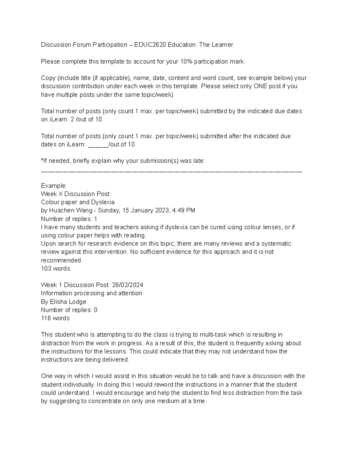 Discussion Forum Participation – EDUC262 0 Education The Learner - Copy ...