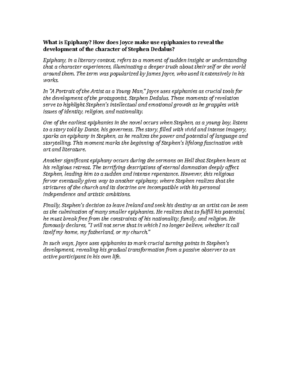 What is Epiphany How does Joyce make use epiphanies to reveal the