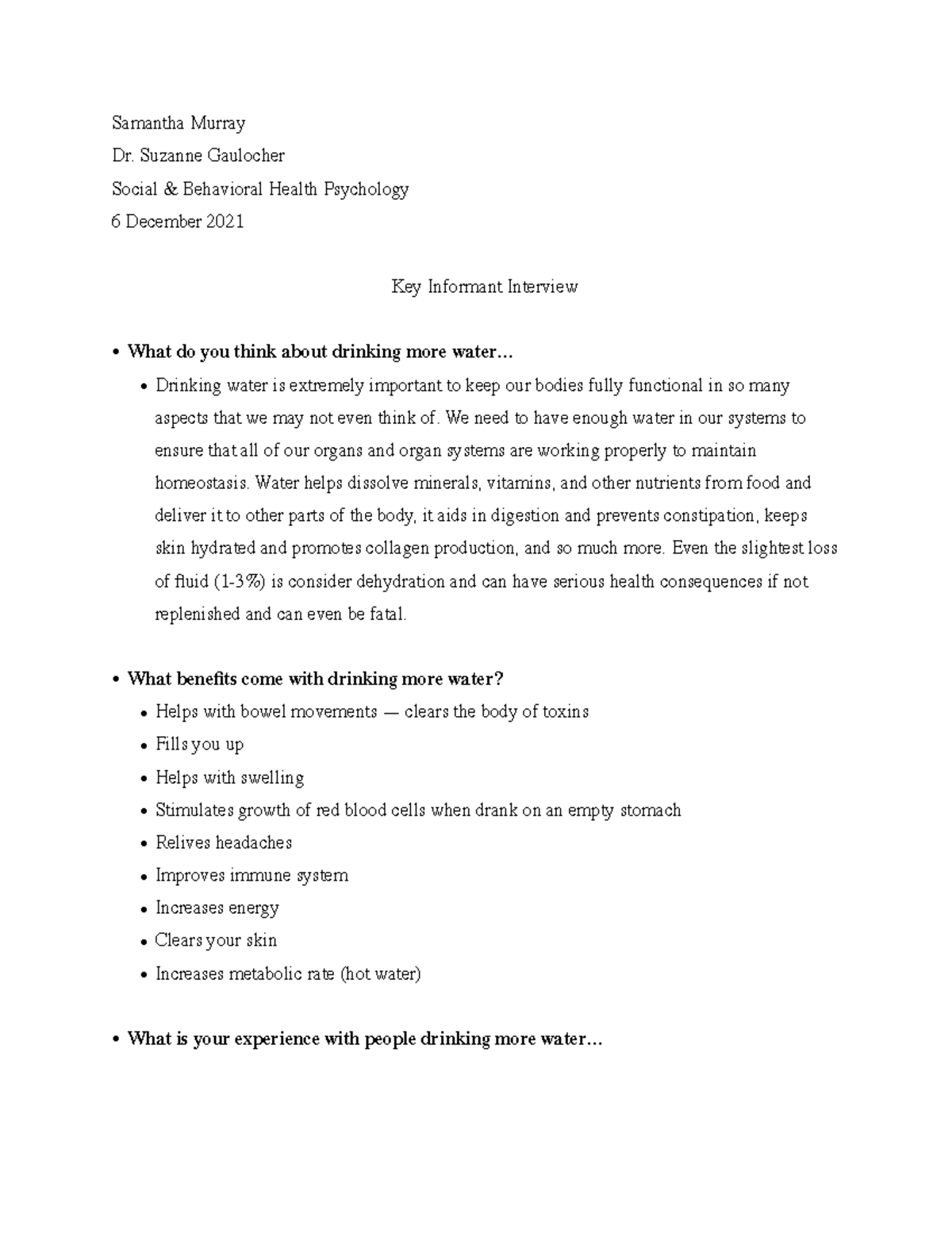 Key Informant Interview - Samantha Murray Dr. Suzanne Gaulocher Social ...