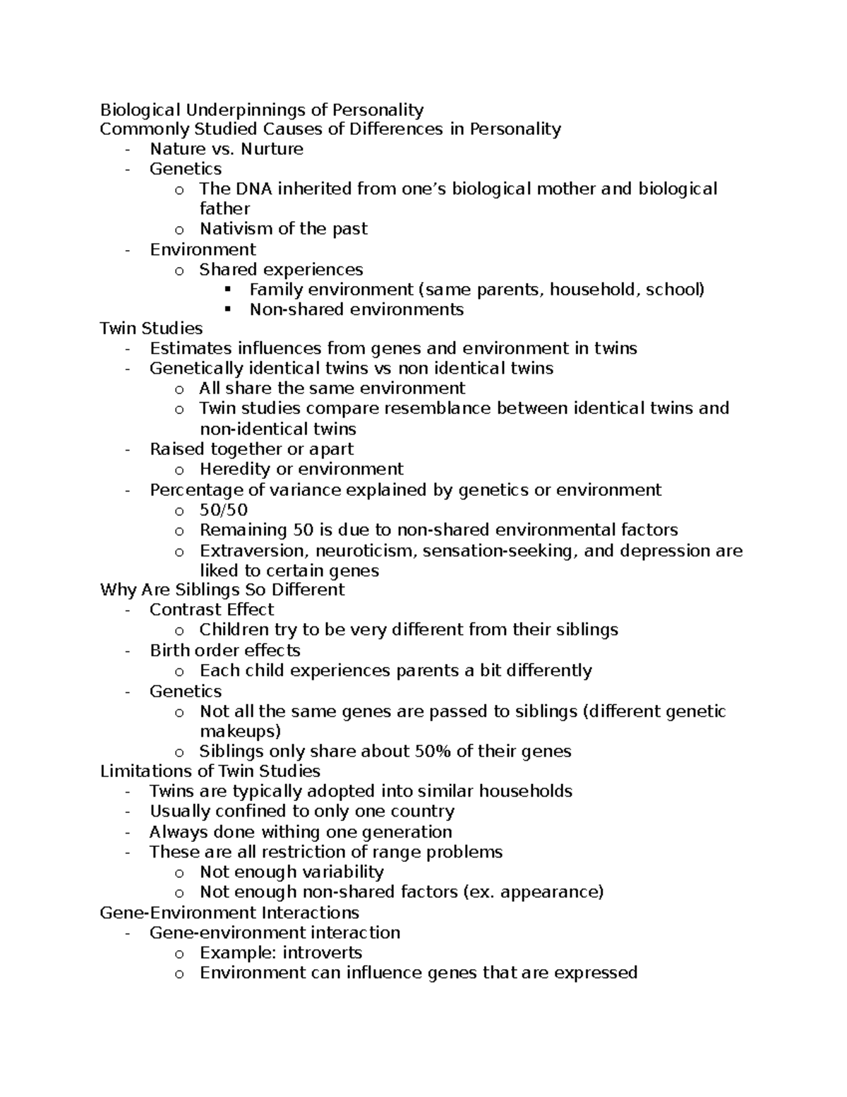 Biological Underpinnings of Personality - Biological Underpinnings of ...