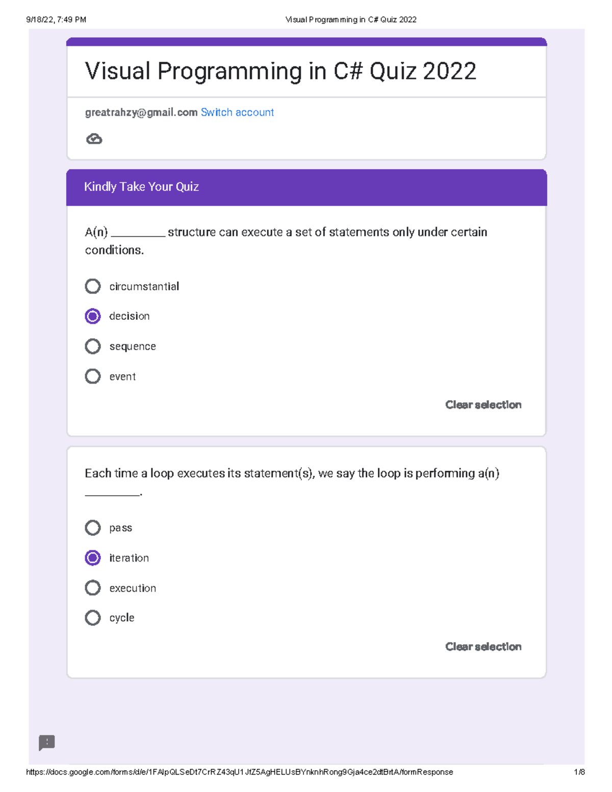 Visual Programming in C# Quiz 2022 - Kindly Take Your Quiz ...
