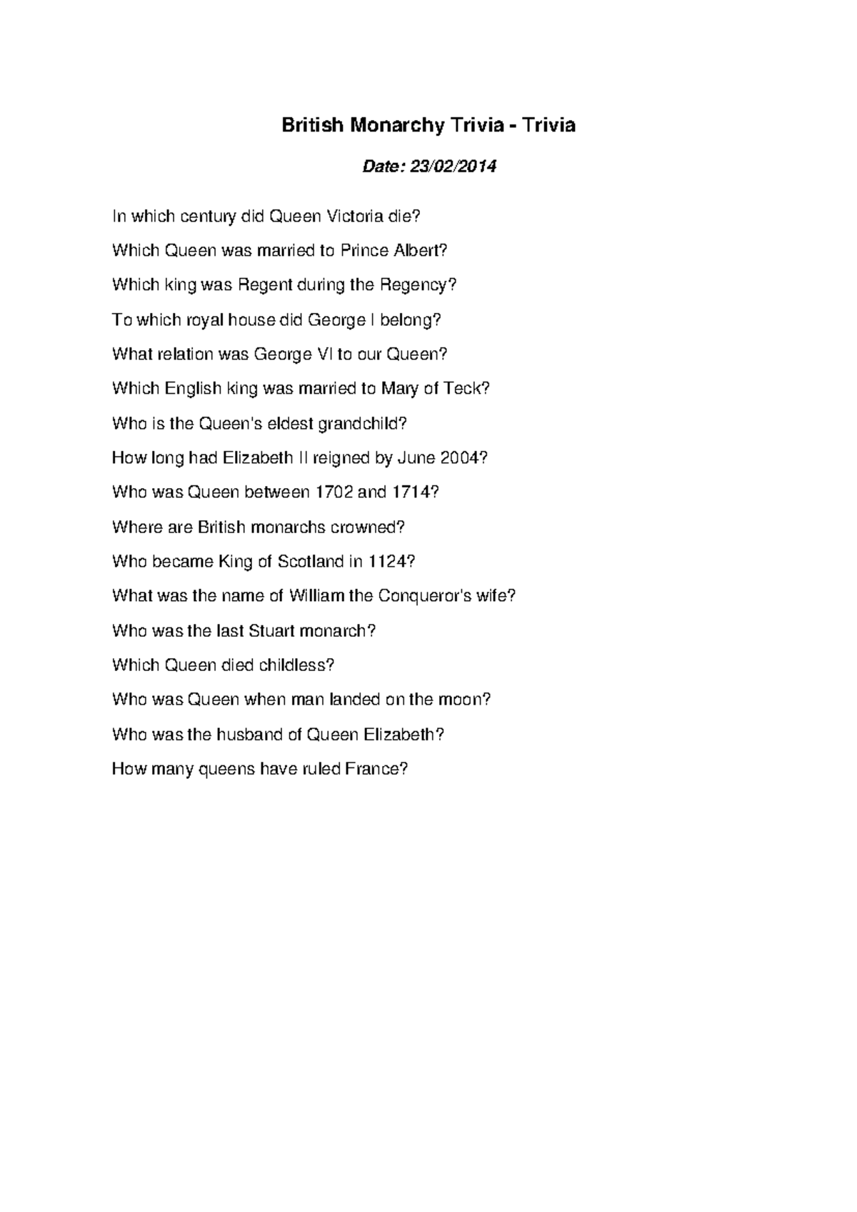 British Monarchy Trivia Trivia 9 - British Monarchy Trivia - Trivia ...