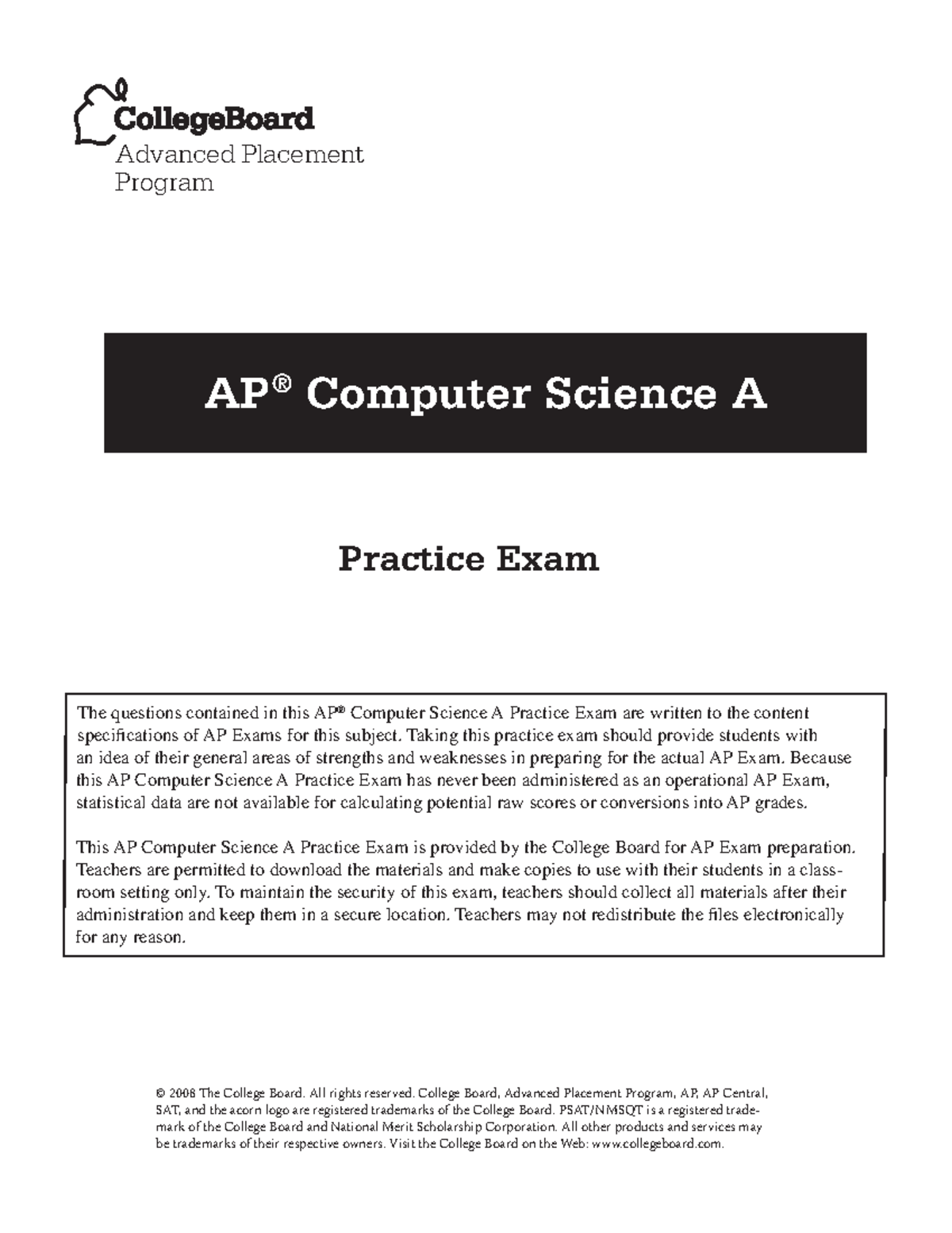 Ap computer science a practice exam from collegeboard The questions