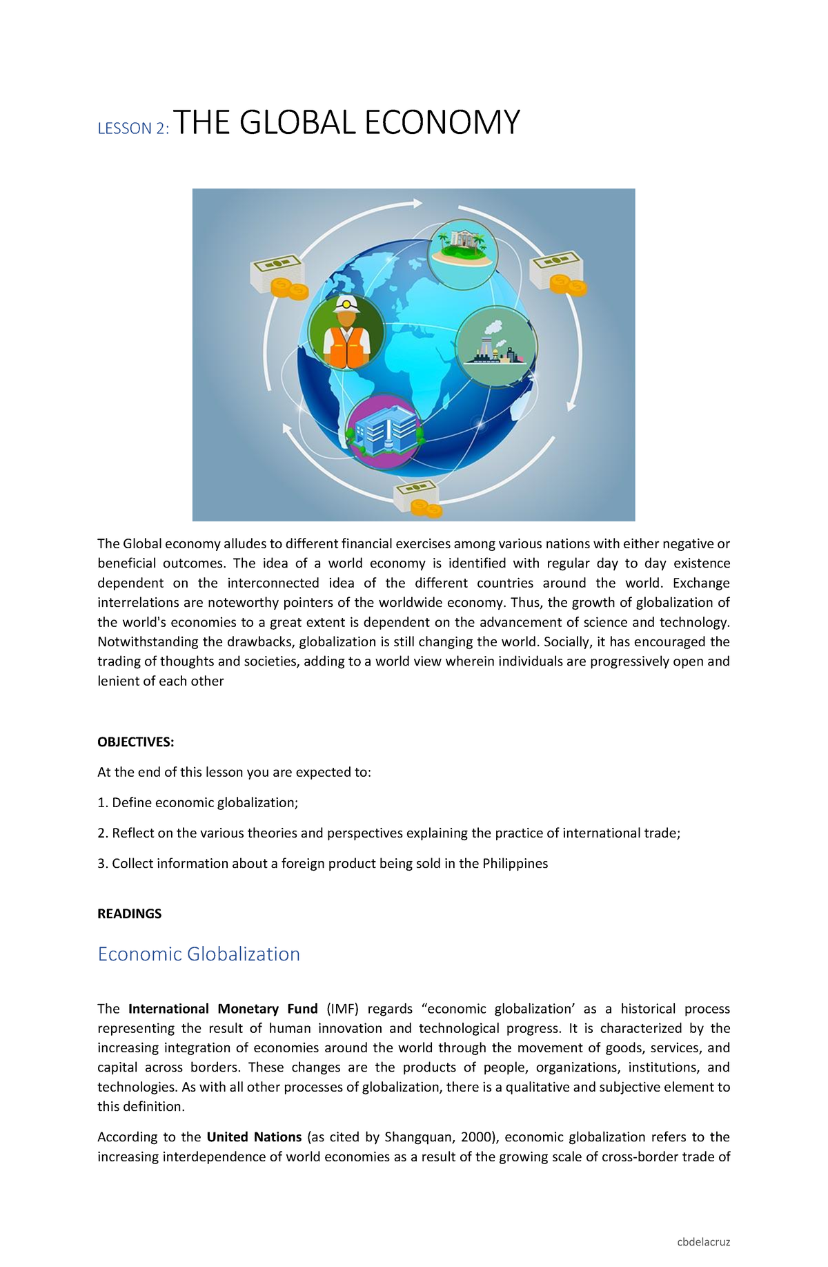 Global Economy (Readings)-1 - LESSON 2: THE GLOBAL ECONOMY The Global ...