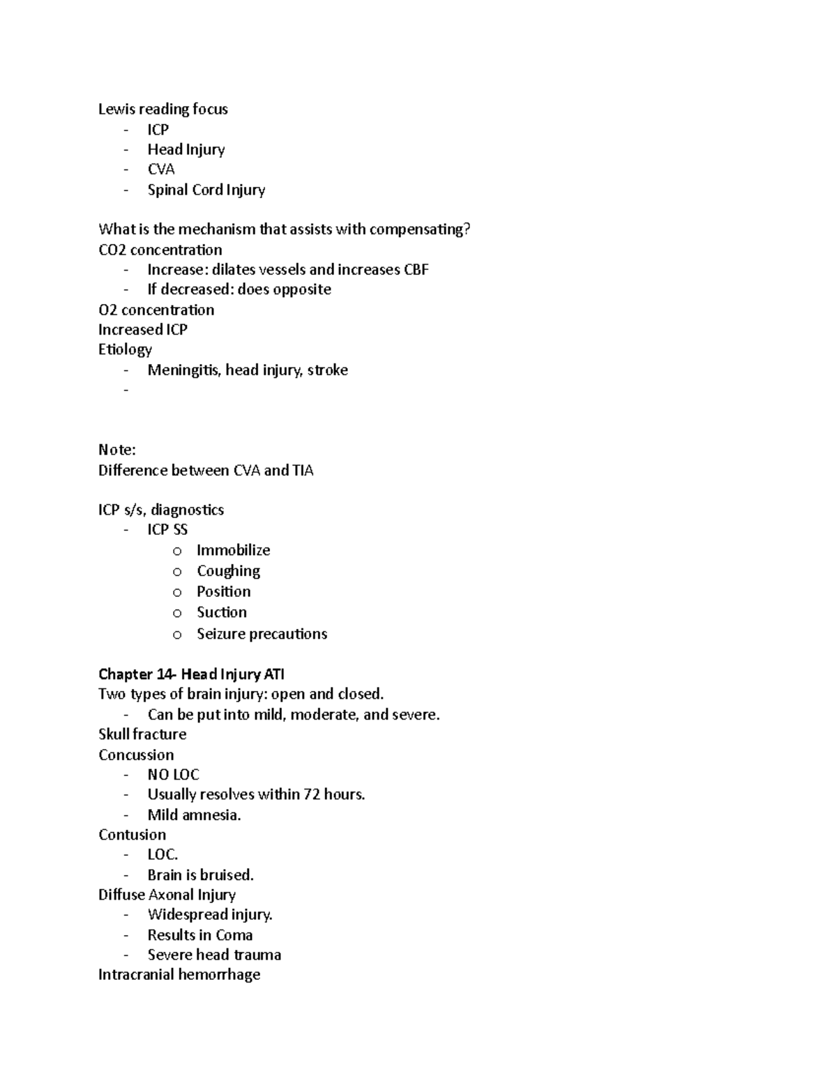 Lewis reading focus - West - Lewis reading focus - ICP - Head Injury ...