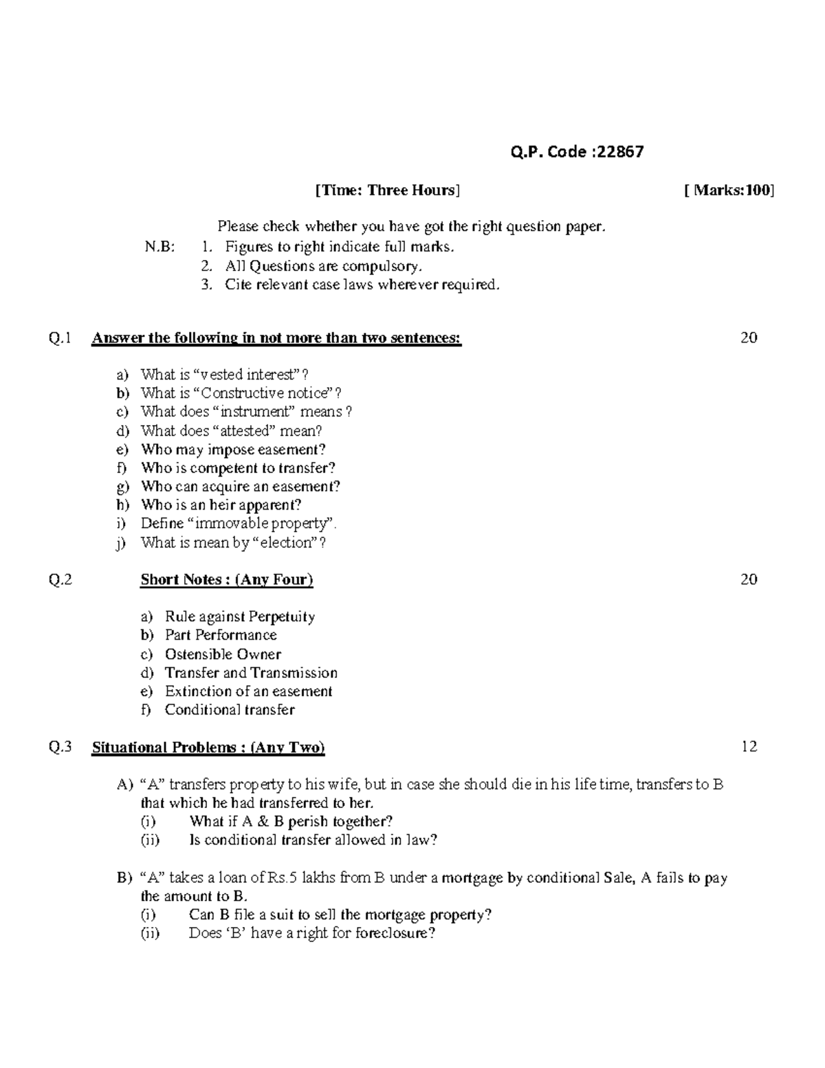 Question Paper TP - [Time: Three Hours] [ Marks: 10 0] Please check ...