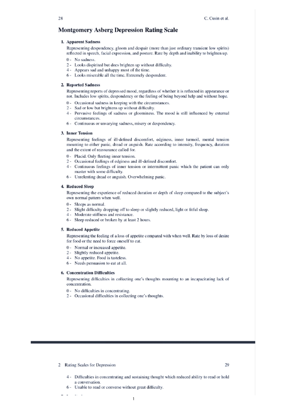Montgomery-Asberg Depression Rating Scale - Masters in psychology - Studocu