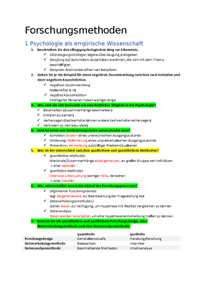 Zusammenfassung Forschungsmethoden - Psychologie Als Empirische ...