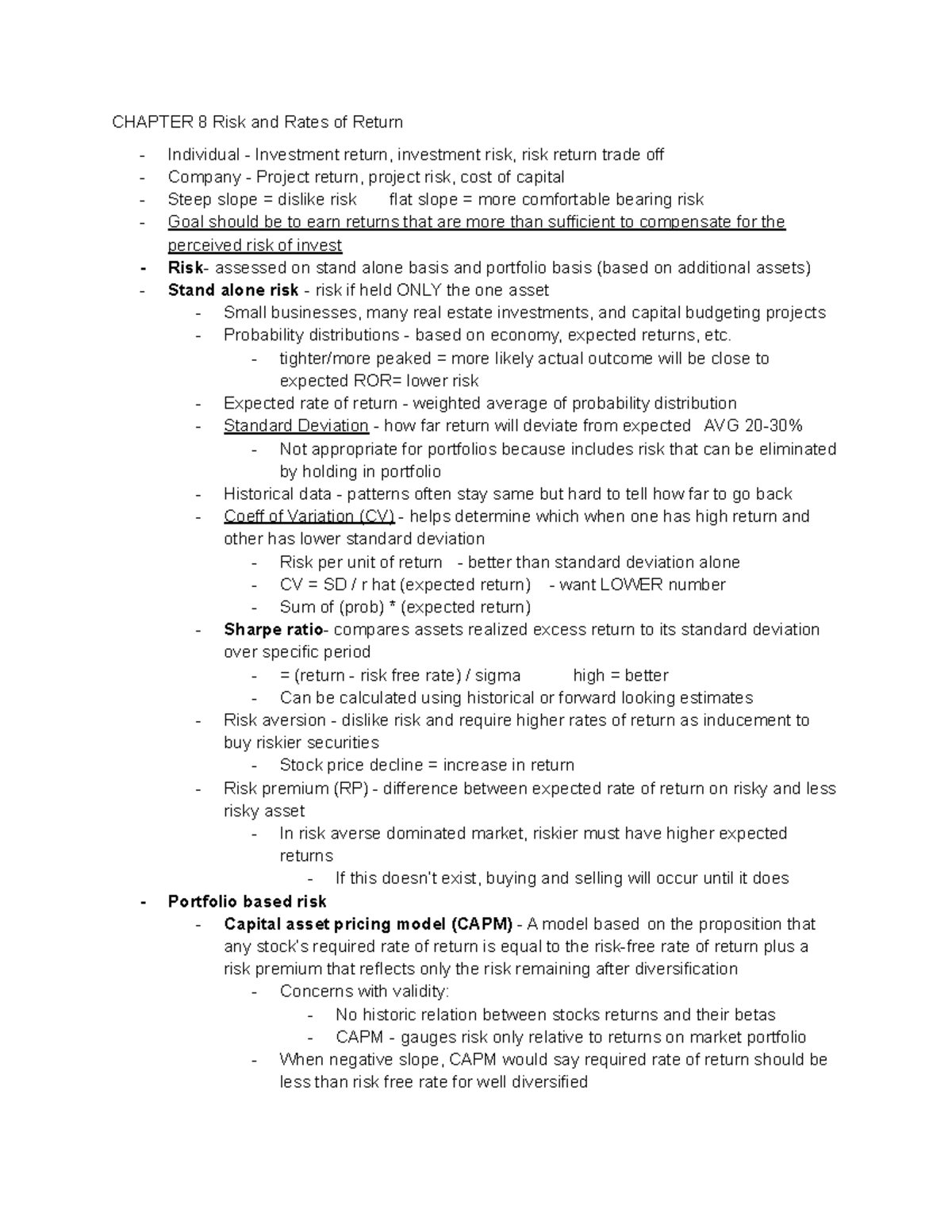 FIN 221 Chapter 8 - CHAPTER 8 Risk and Rates of Return Individual ...
