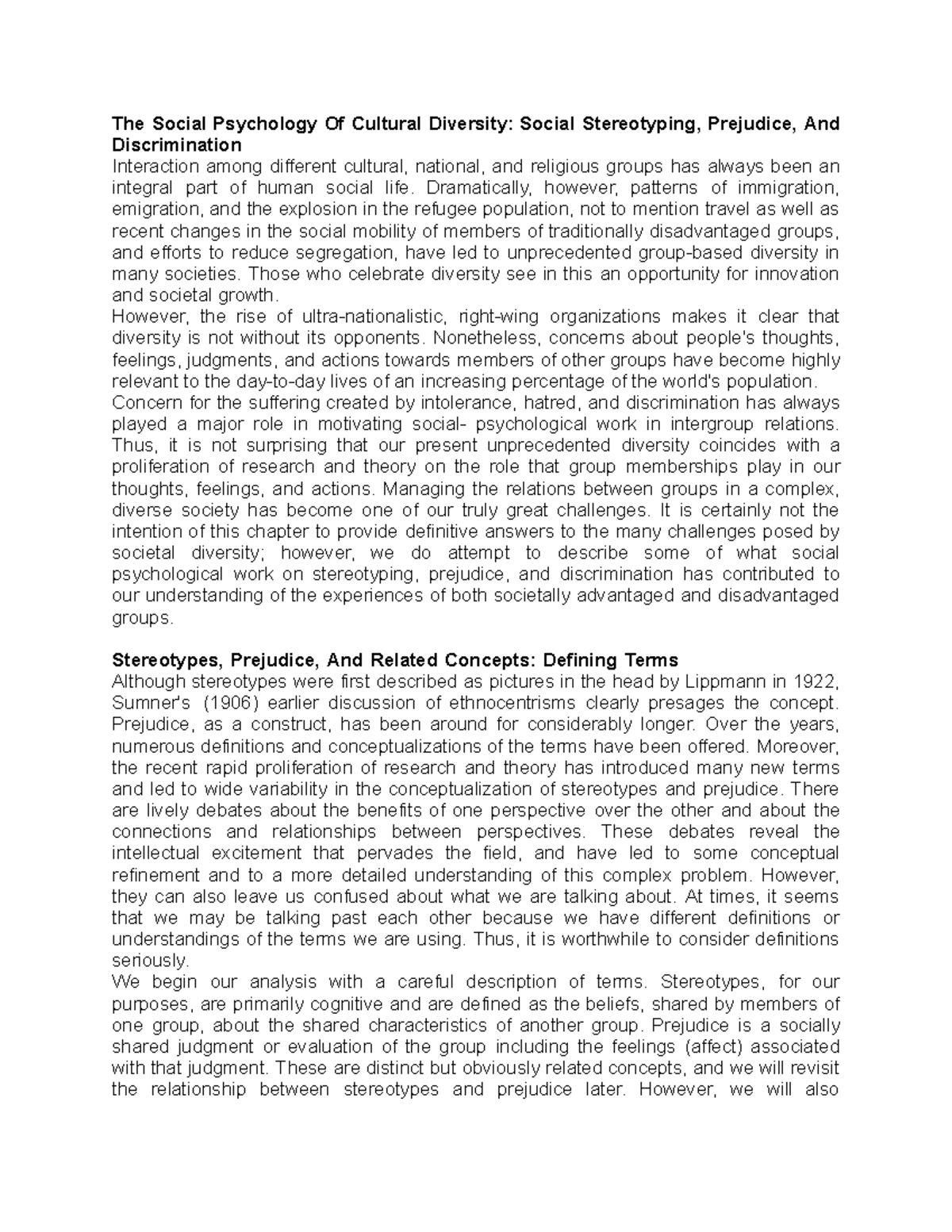 The Social Psychology Of Cultural Diversity - Dramatically, however ...