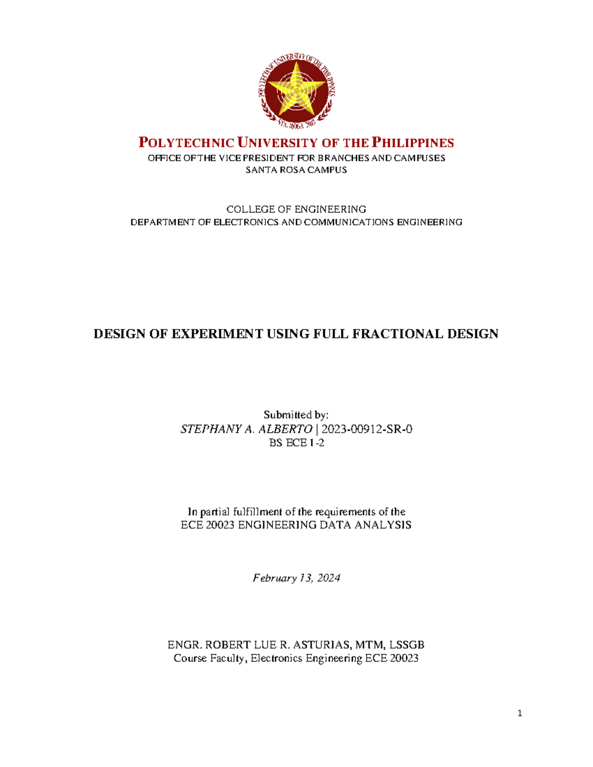 Alberto (DOE Paper) DESIGN OF EXPERIMENT USING FULL FRACTIONAL DESIGN